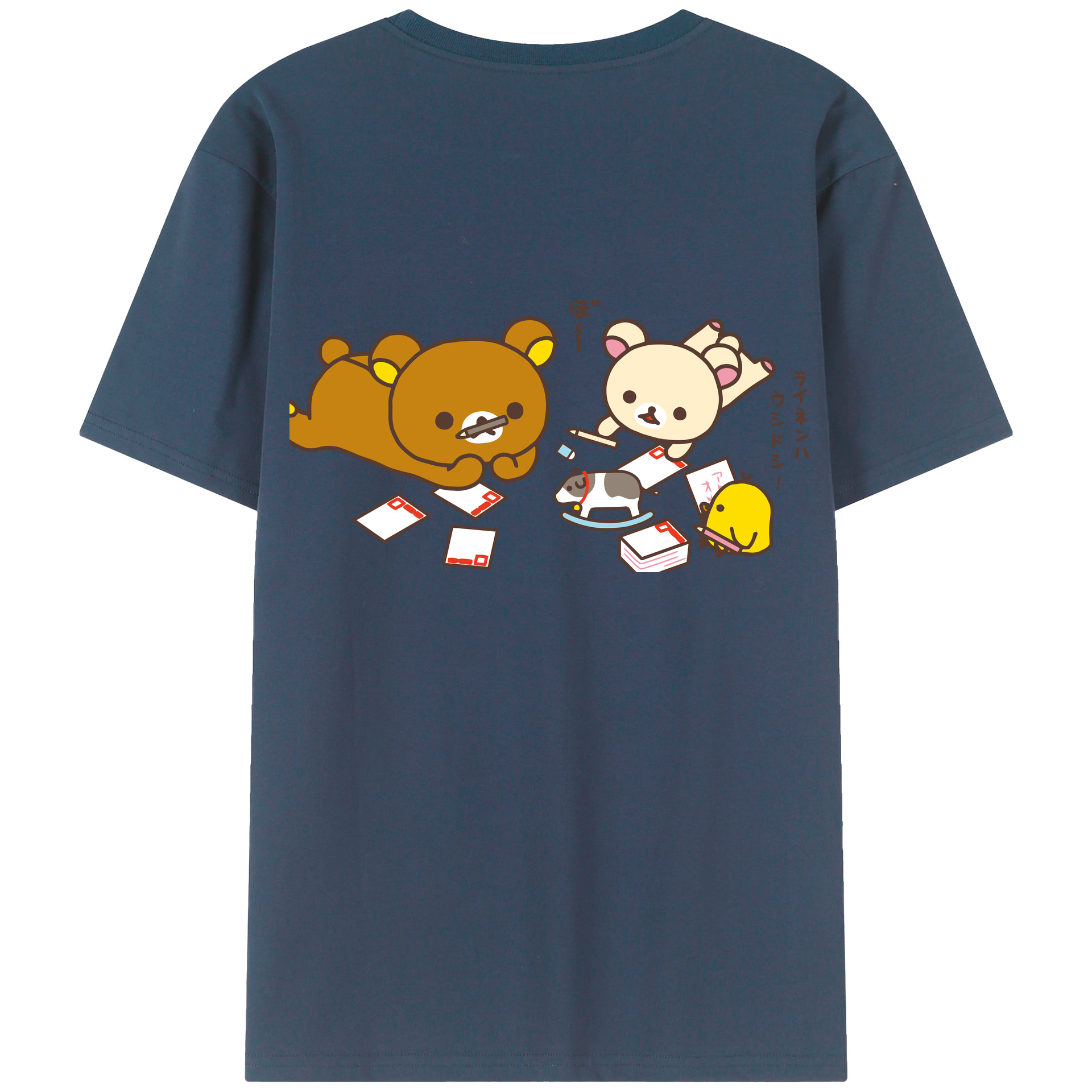 （画像用） リラックマ リラックマ キイロイトリ Rilakkuma Korilakkuma Kiiroitori 綿100％ メンズ半袖Tシャツ（バックプリント） 通気性