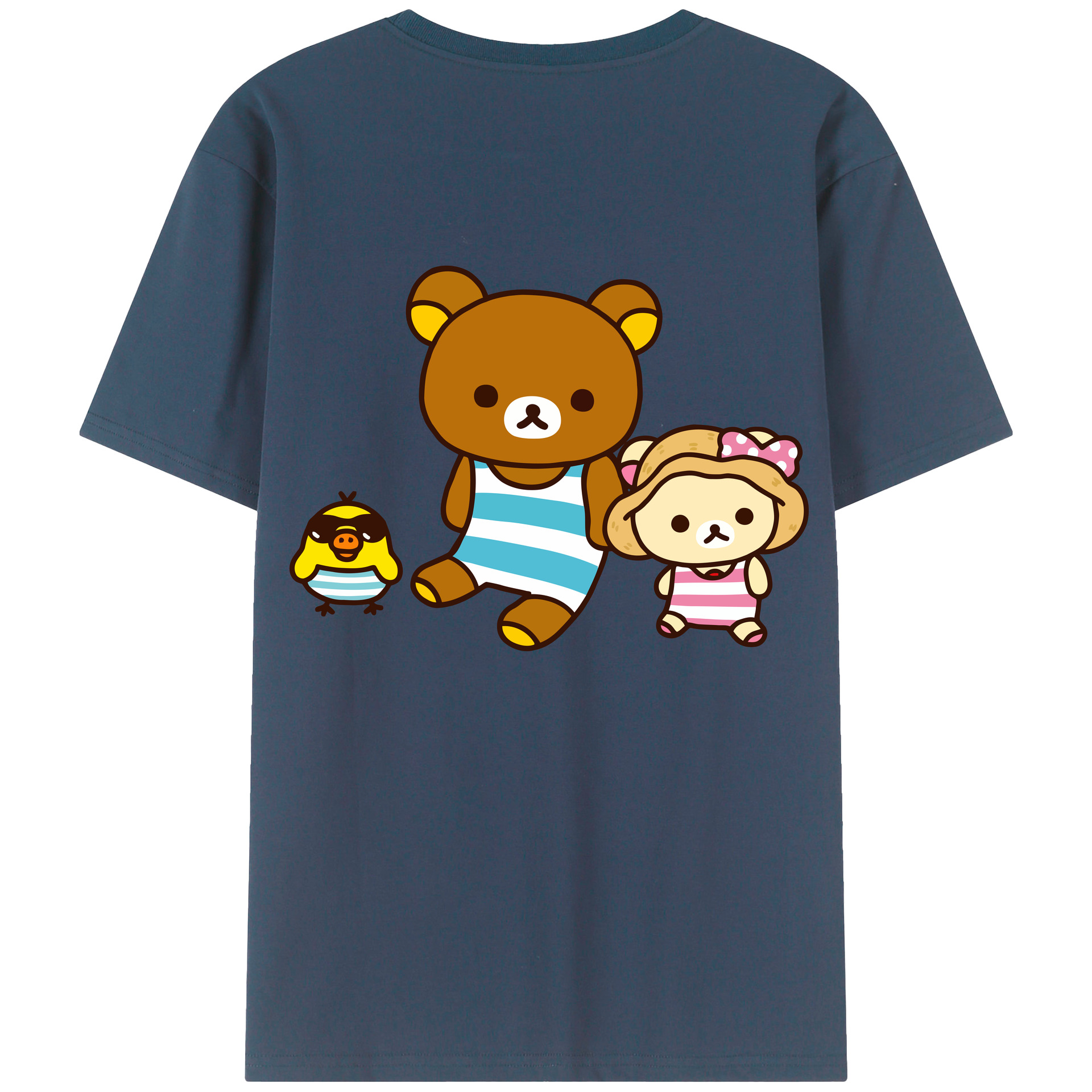 （画像用） リラックマ リラックマ キイロイトリ Rilakkuma Korilakkuma Kiiroitori 綿100％ メンズ半袖Tシャツ（バックプリント） 通気性