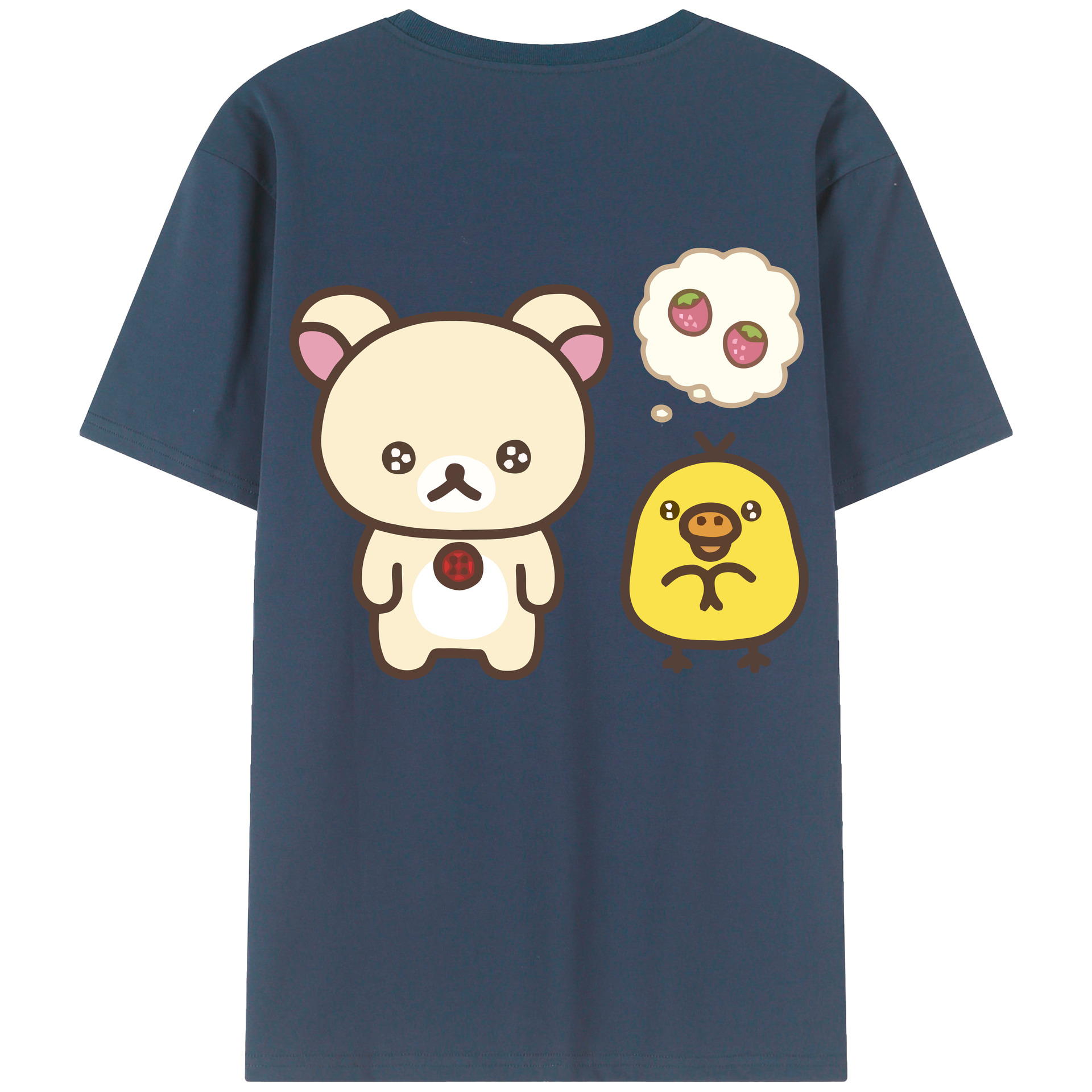 （画像用） リラックマ リラックマ キイロイトリ Rilakkuma Korilakkuma Kiiroitori 綿100％ メンズ半袖Tシャツ（バックプリント） 通気性