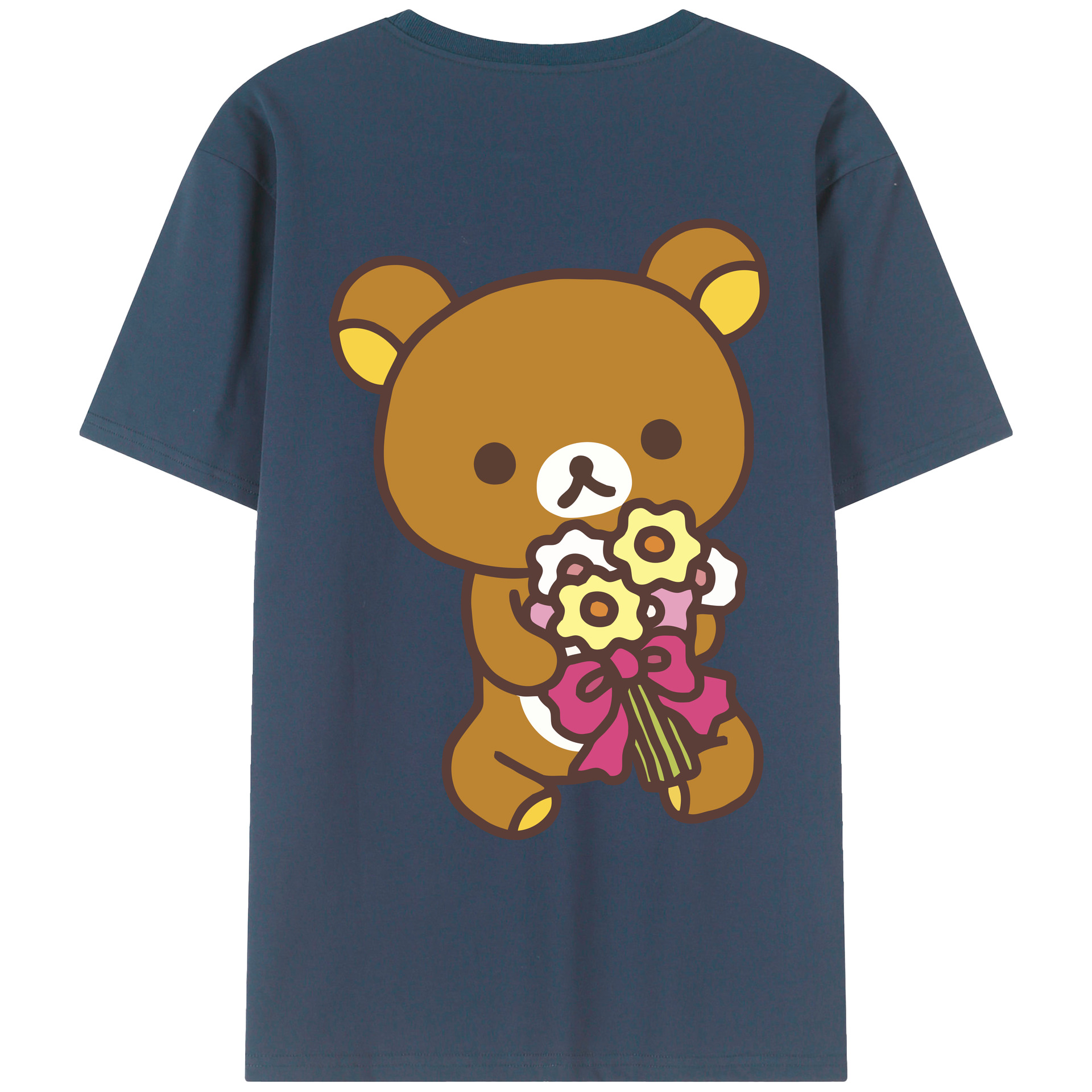 （画像用） リラックマ リラックマ キイロイトリ Rilakkuma Korilakkuma Kiiroitori 綿100％ メンズ半袖Tシャツ（バックプリント） 通気性