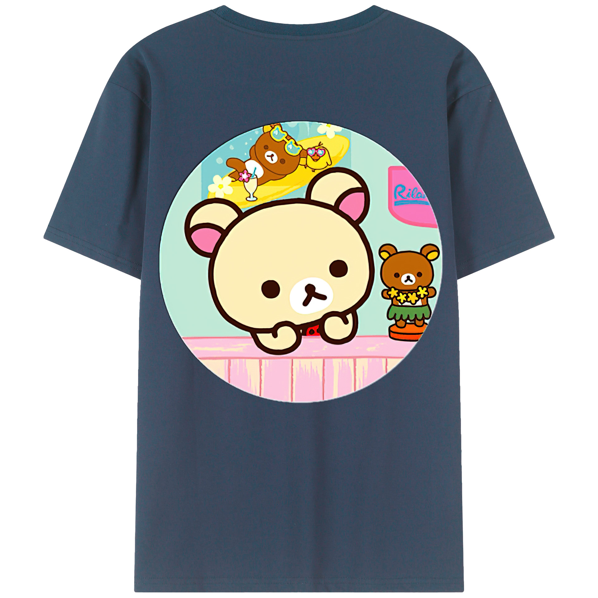 （画像用） リラックマ リラックマ キイロイトリ Rilakkuma Korilakkuma Kiiroitori 綿100％ メンズ半袖Tシャツ（バックプリント） 通気性