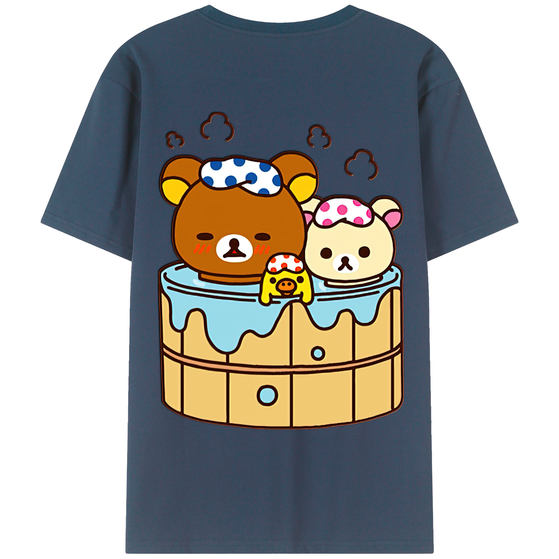 （画像用） リラックマ リラックマ キイロイトリ Rilakkuma Korilakkuma Kiiroitori 綿100％ メンズ半袖Tシャツ（バックプリント） 通気性