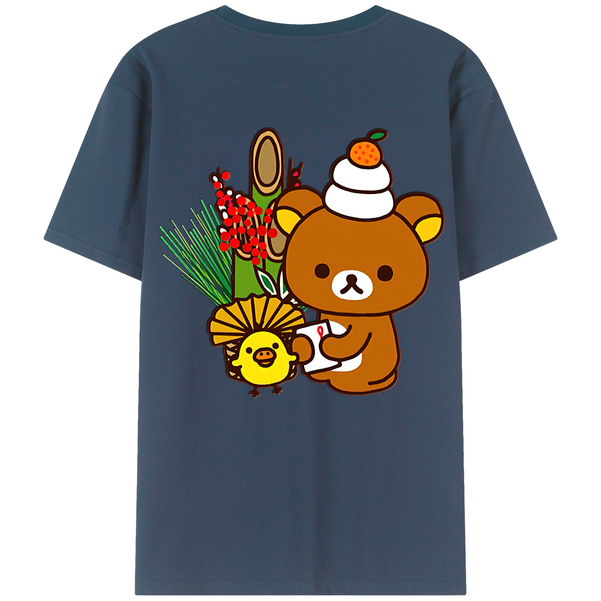 （画像用） リラックマ リラックマ キイロイトリ Rilakkuma Korilakkuma Kiiroitori 綿100％ メンズ半袖Tシャツ（バックプリント） 通気性