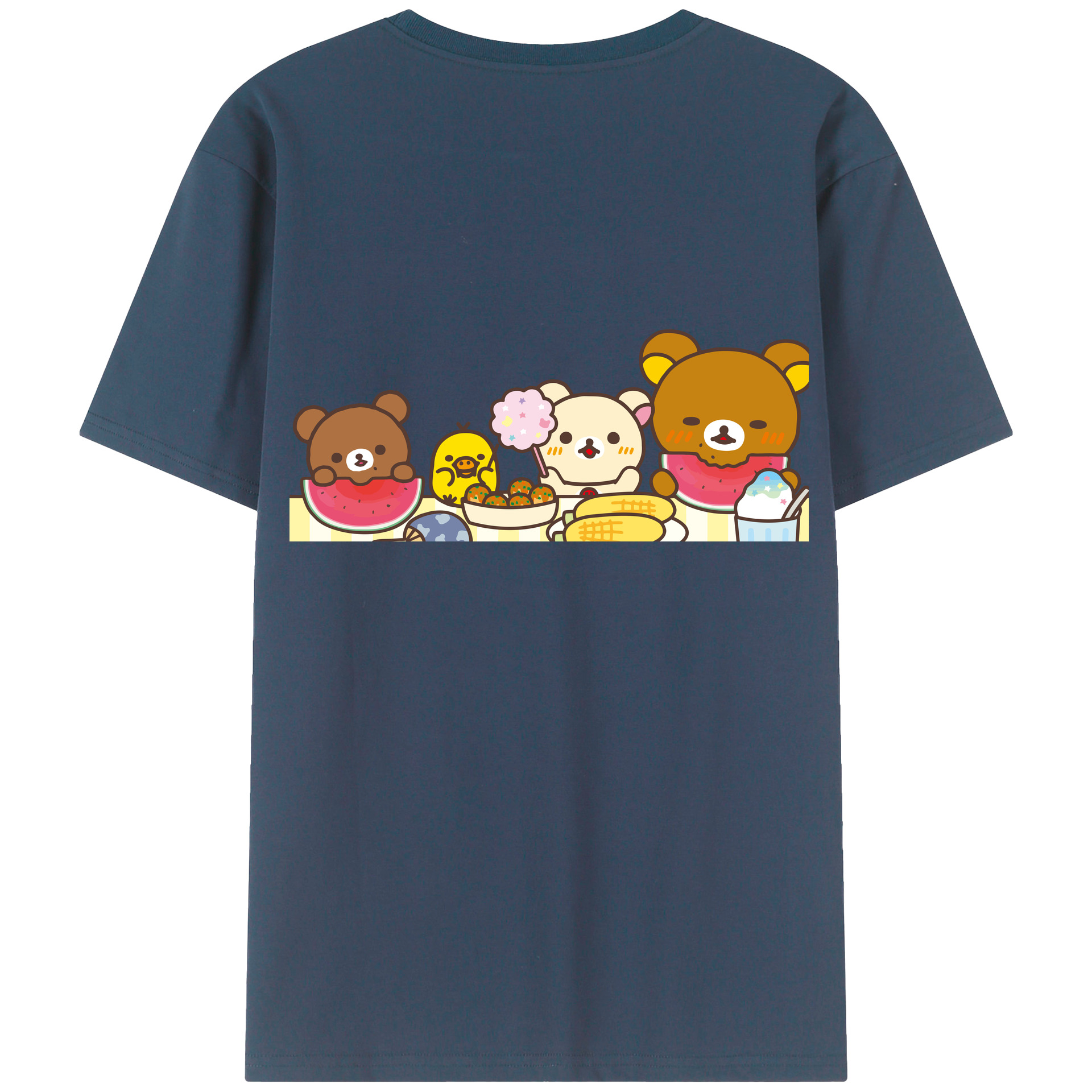 （画像用） リラックマ リラックマ キイロイトリ Rilakkuma Korilakkuma Kiiroitori 綿100％ メンズ半袖Tシャツ（バックプリント） 通気性