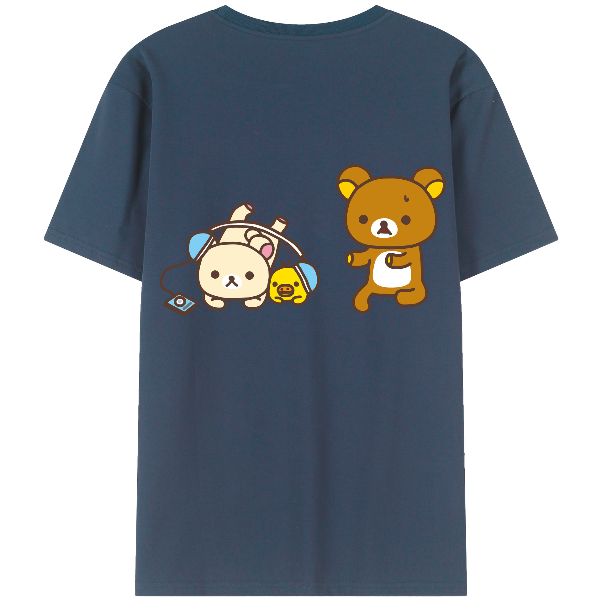 （画像用） リラックマ リラックマ キイロイトリ Rilakkuma Korilakkuma Kiiroitori 綿100％ メンズ半袖Tシャツ（バックプリント） 通気性