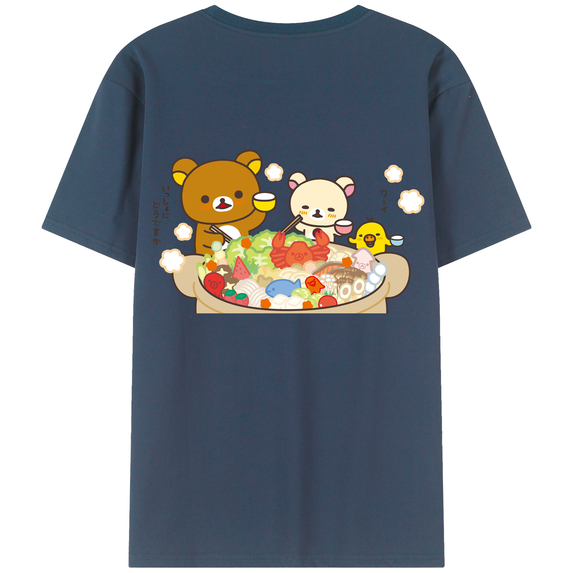 （画像用） リラックマ リラックマ キイロイトリ Rilakkuma Korilakkuma Kiiroitori 綿100％ メンズ半袖Tシャツ（バックプリント） 通気性
