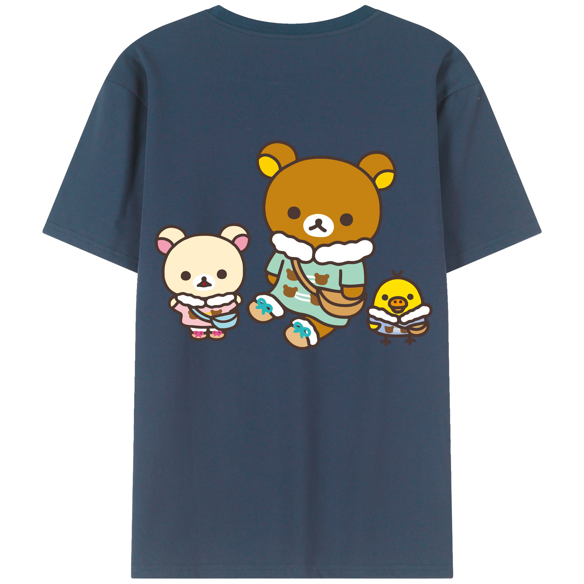 （画像用） リラックマ リラックマ キイロイトリ Rilakkuma Korilakkuma Kiiroitori 綿100％ メンズ半袖Tシャツ（バックプリント） 通気性