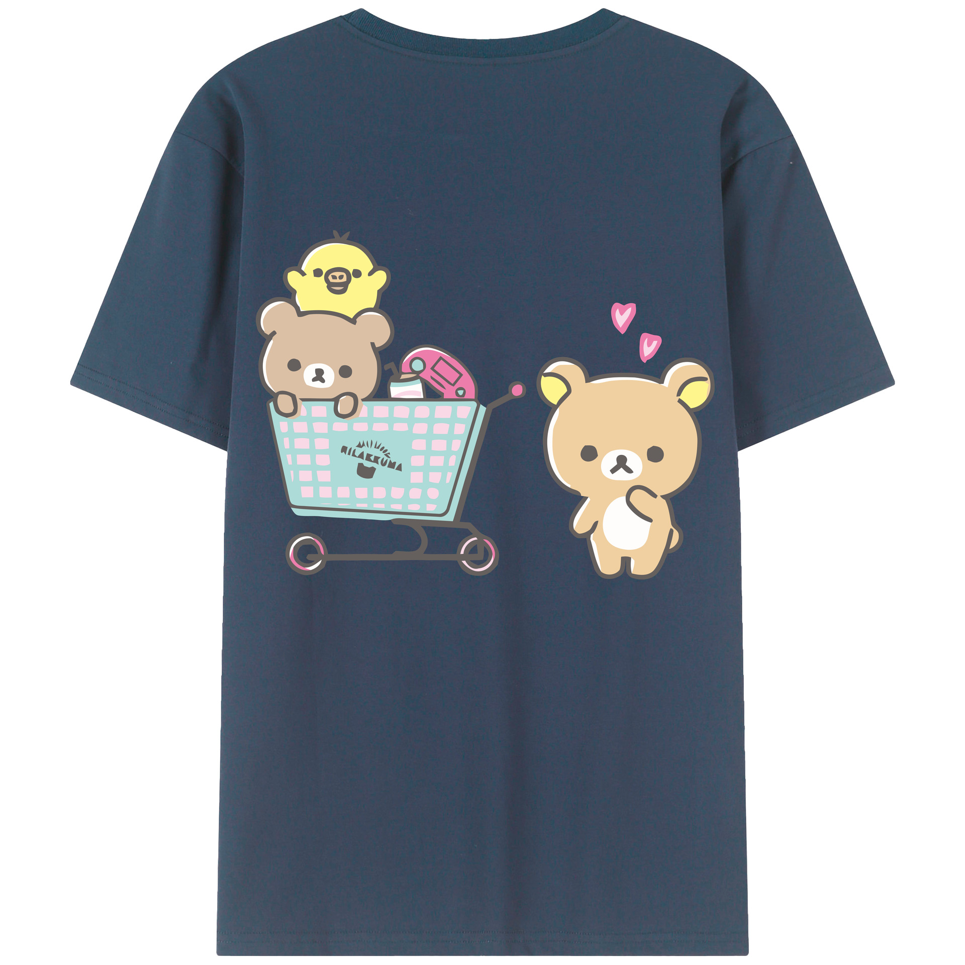 （画像用） リラックマ リラックマ キイロイトリ Rilakkuma Korilakkuma Kiiroitori 綿100％ メンズ半袖Tシャツ（バックプリント） 通気性