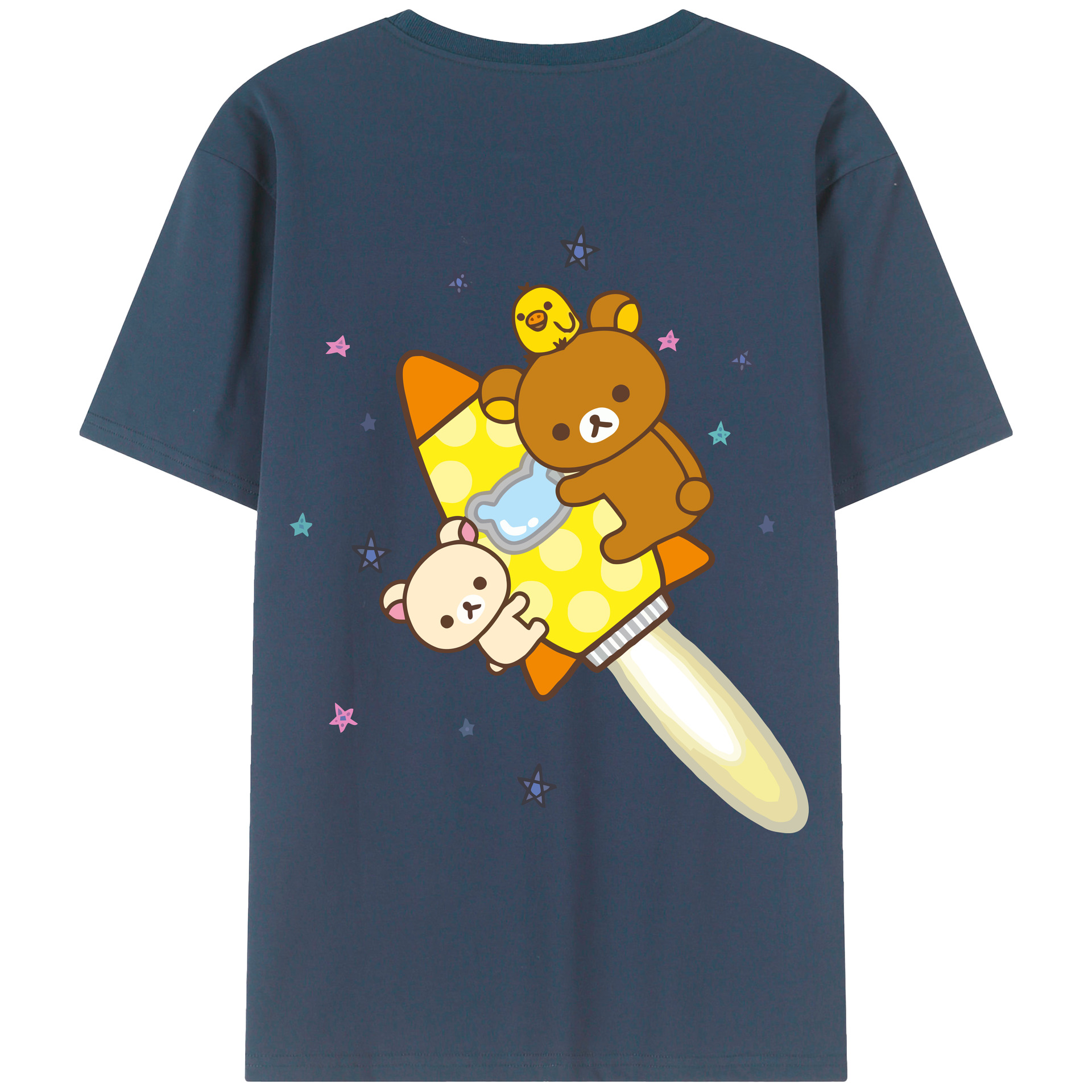 （画像用） リラックマ リラックマ キイロイトリ Rilakkuma Korilakkuma Kiiroitori 綿100％ メンズ半袖Tシャツ（バックプリント） 通気性