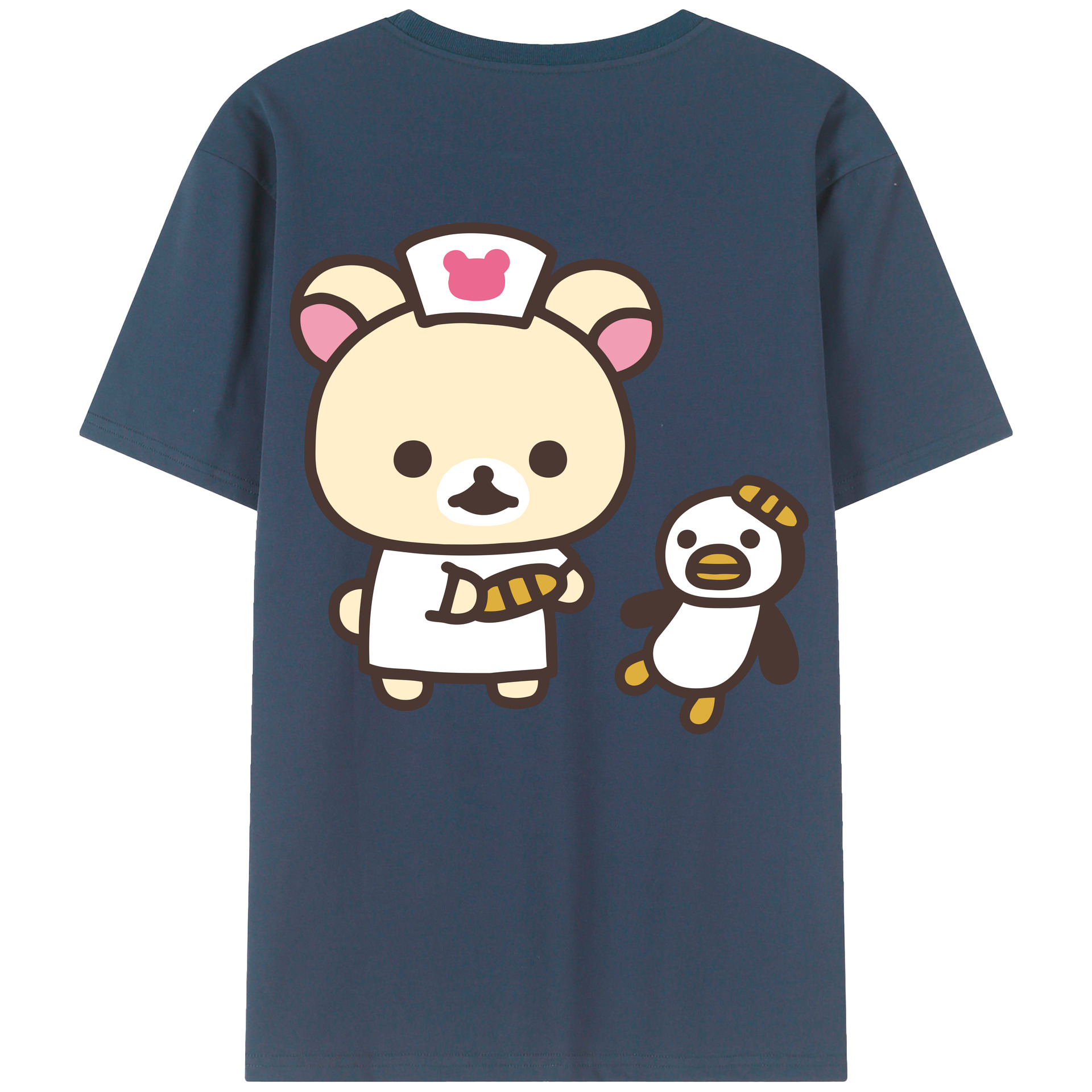 （画像用） リラックマ リラックマ キイロイトリ Rilakkuma Korilakkuma Kiiroitori 綿100％ メンズ半袖Tシャツ（バックプリント） 通気性