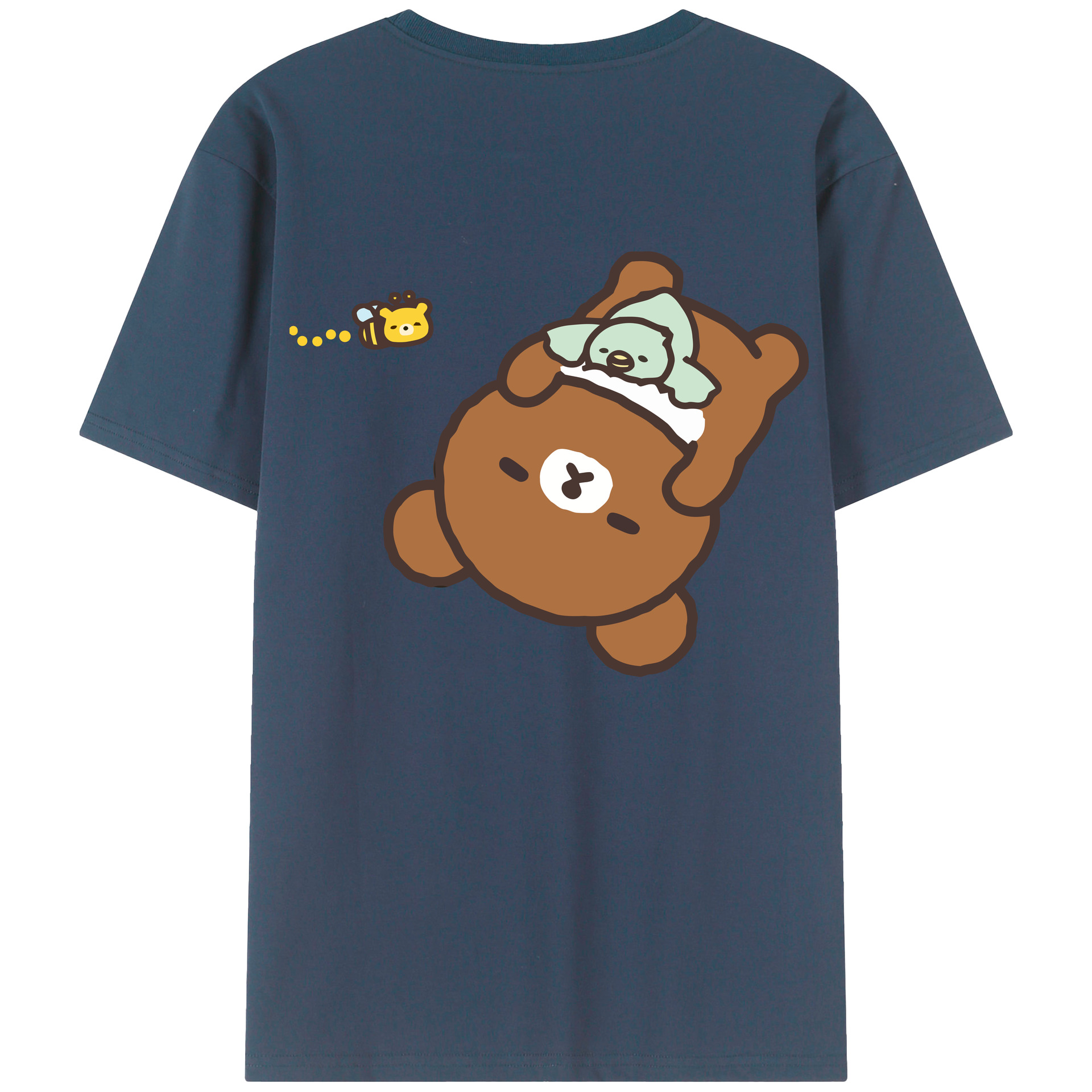 （画像用） リラックマ リラックマ キイロイトリ Rilakkuma Korilakkuma Kiiroitori 綿100％ メンズ半袖Tシャツ（バックプリント） 通気性