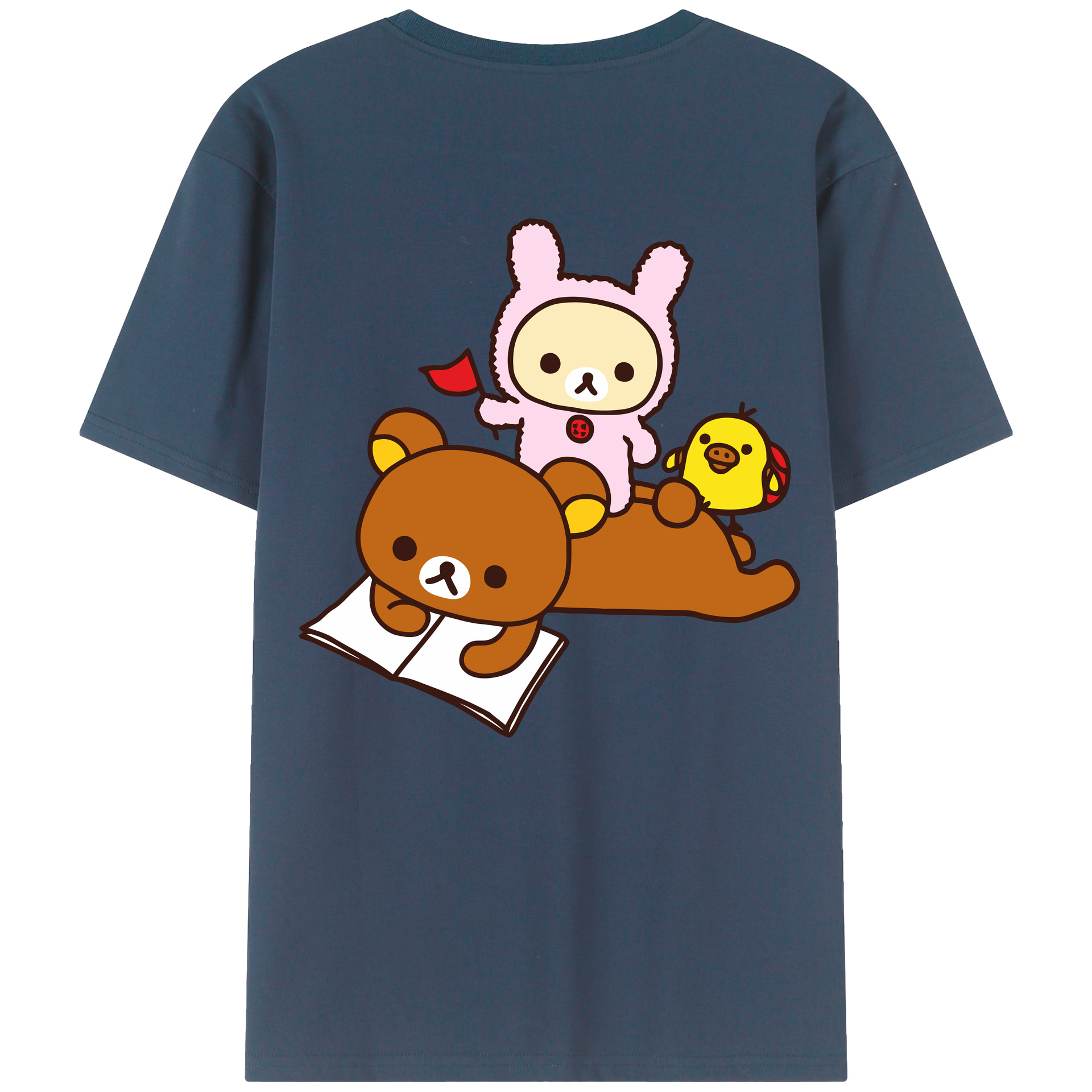 （画像用） リラックマ リラックマ キイロイトリ Rilakkuma Korilakkuma Kiiroitori 綿100％ メンズ半袖Tシャツ（バックプリント） 通気性