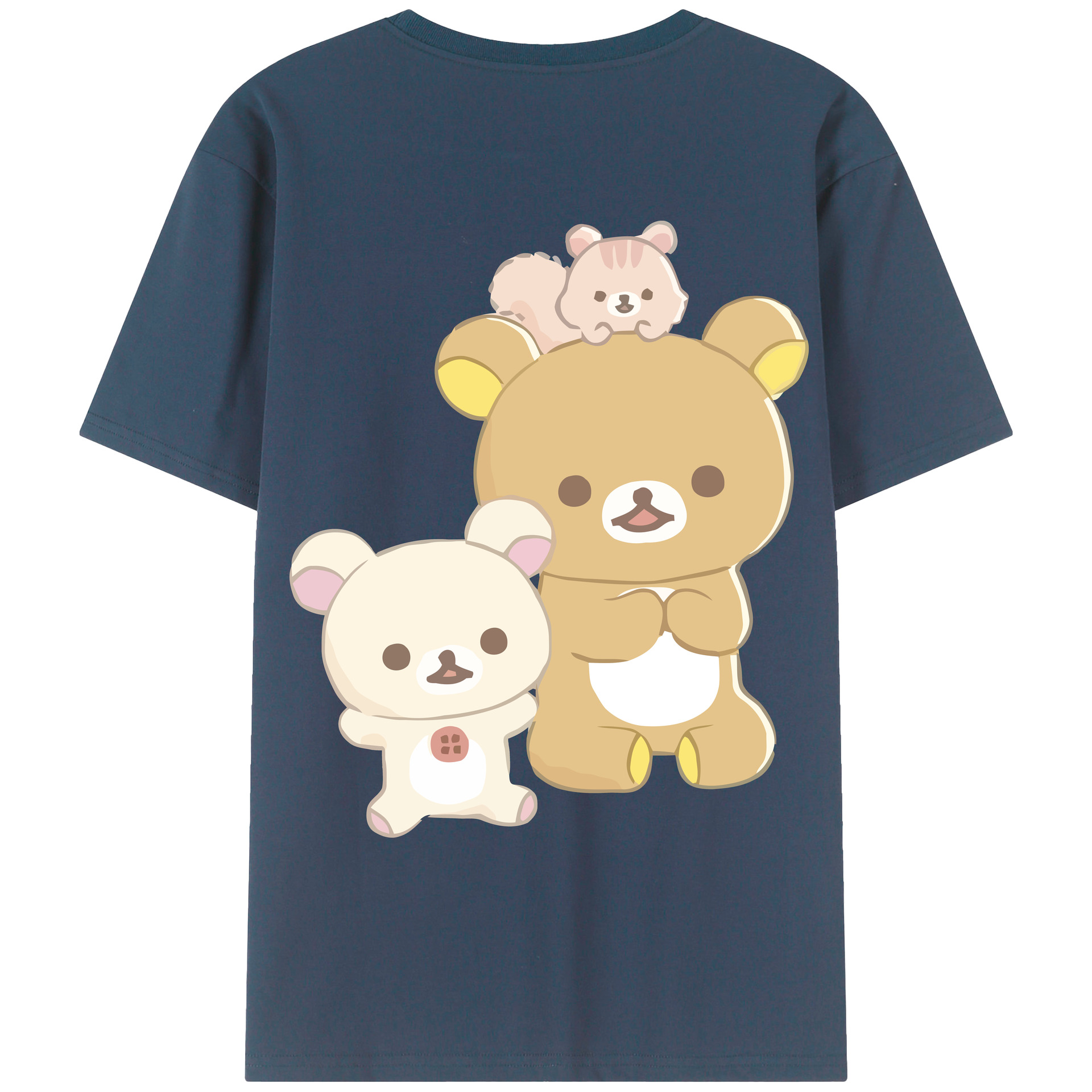 （画像用） リラックマ リラックマ キイロイトリ Rilakkuma Korilakkuma Kiiroitori 綿100％ メンズ半袖Tシャツ（バックプリント） 通気性