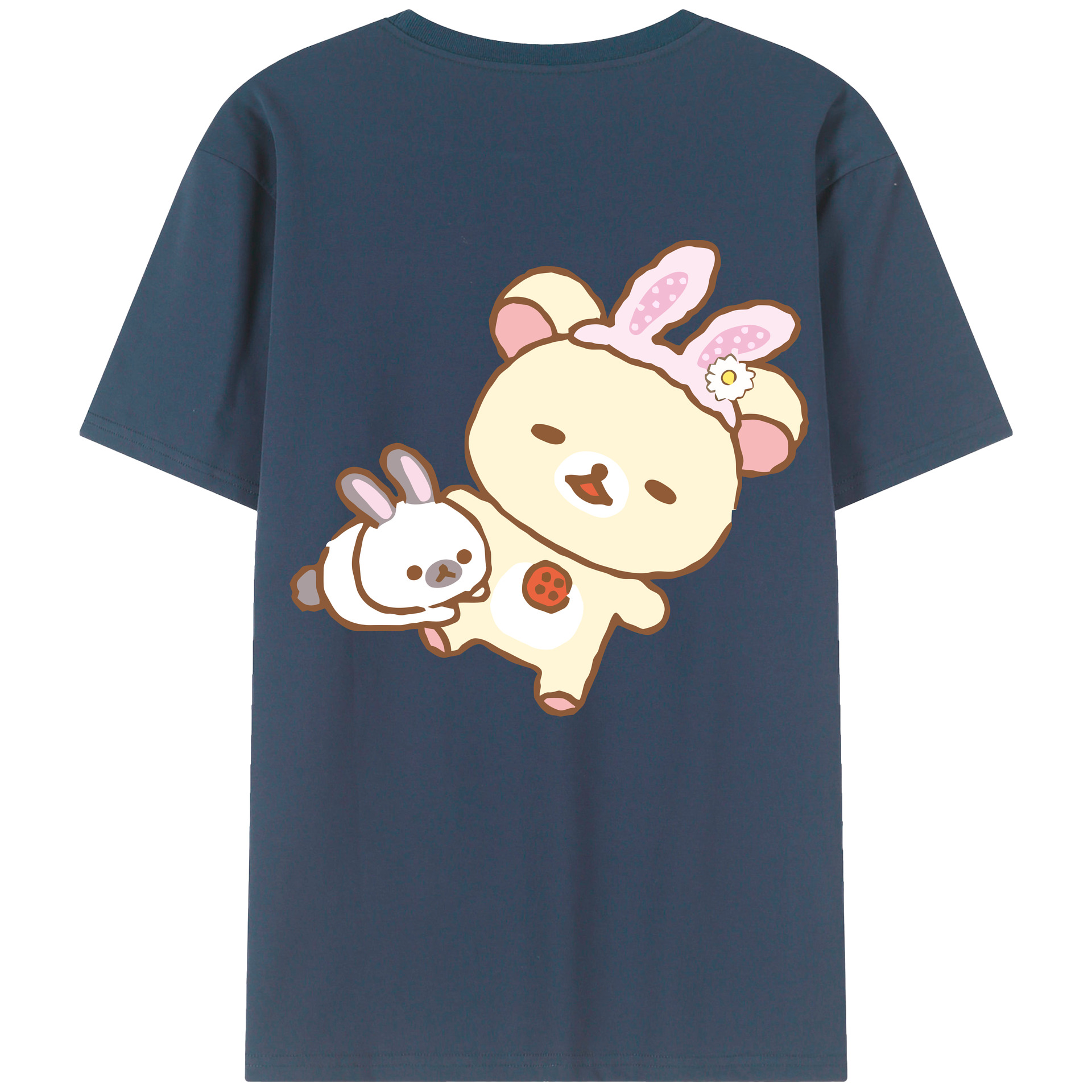 （画像用） リラックマ リラックマ キイロイトリ Rilakkuma Korilakkuma Kiiroitori 綿100％ メンズ半袖Tシャツ（バックプリント） 通気性
