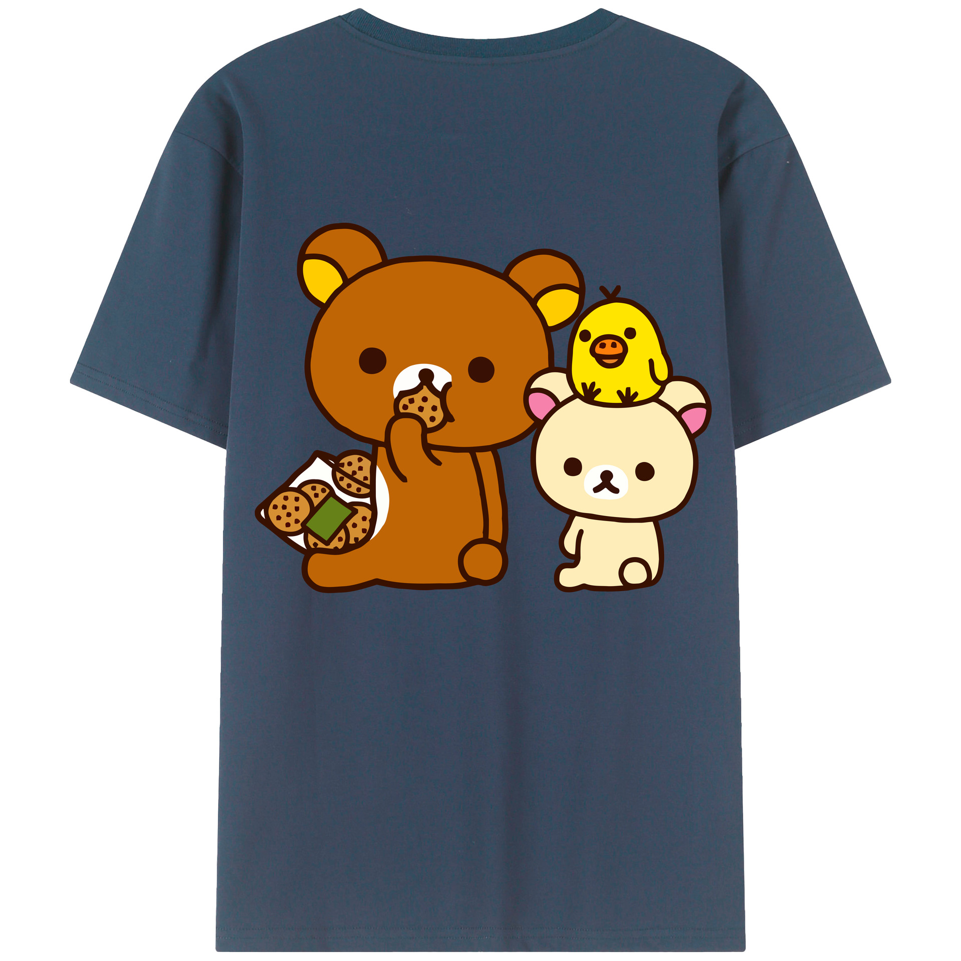 （画像用） リラックマ リラックマ キイロイトリ Rilakkuma Korilakkuma Kiiroitori 綿100％ メンズ半袖Tシャツ（バックプリント） 通気性