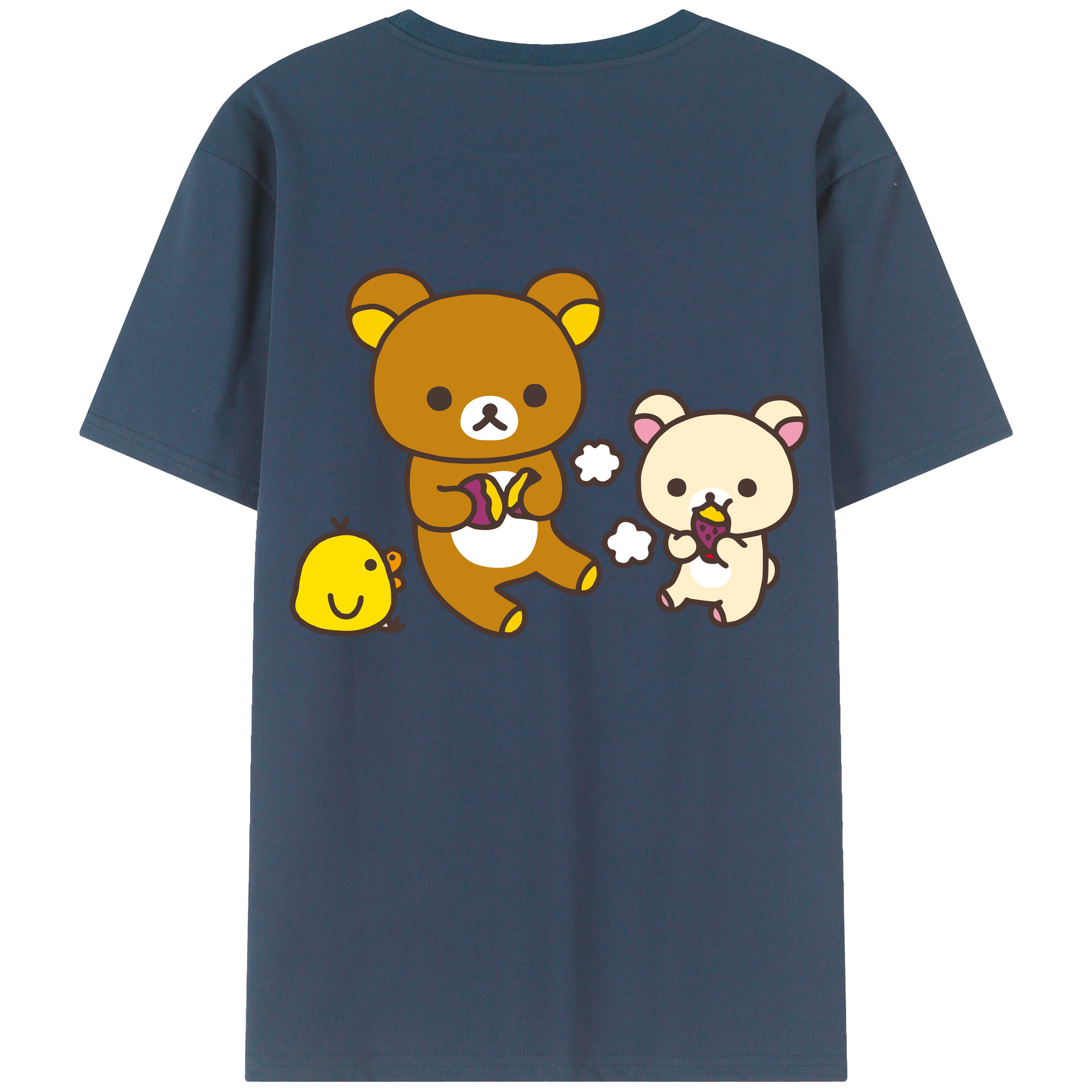 （画像用） リラックマ リラックマ キイロイトリ Rilakkuma Korilakkuma Kiiroitori 綿100％ メンズ半袖Tシャツ（バックプリント） 通気性