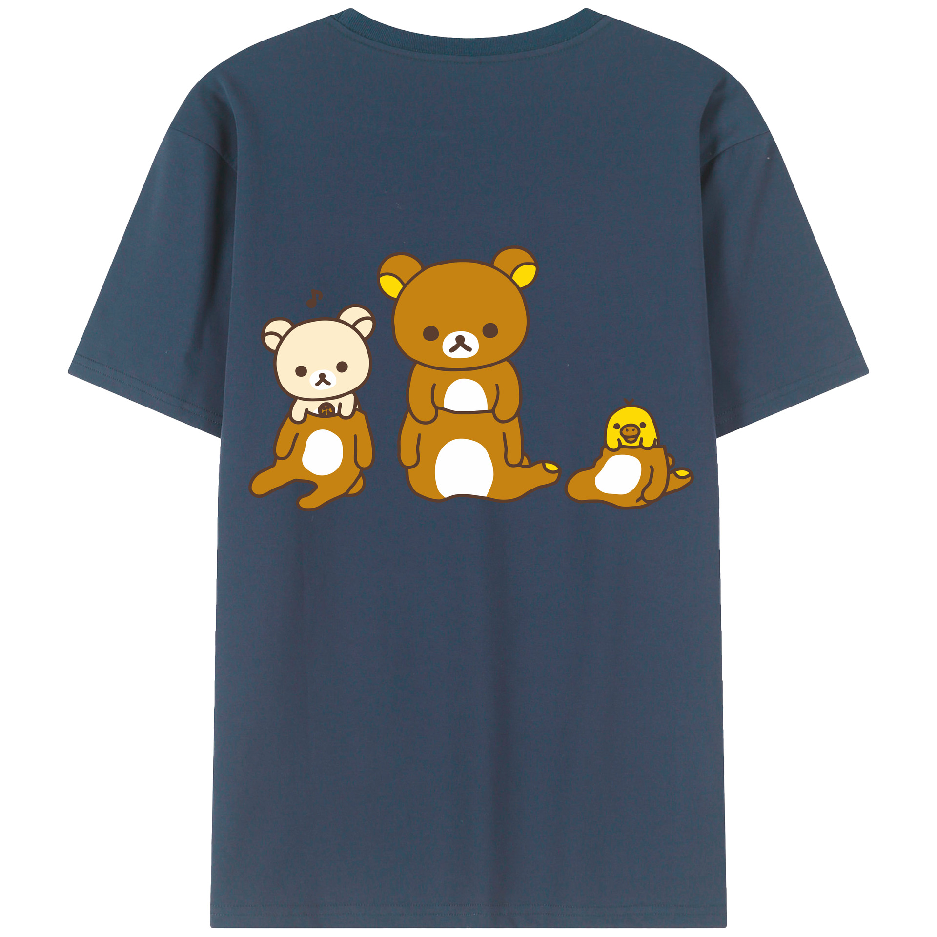 （画像用） リラックマ リラックマ キイロイトリ Rilakkuma Korilakkuma Kiiroitori 綿100％ メンズ半袖Tシャツ（バックプリント） 通気性
