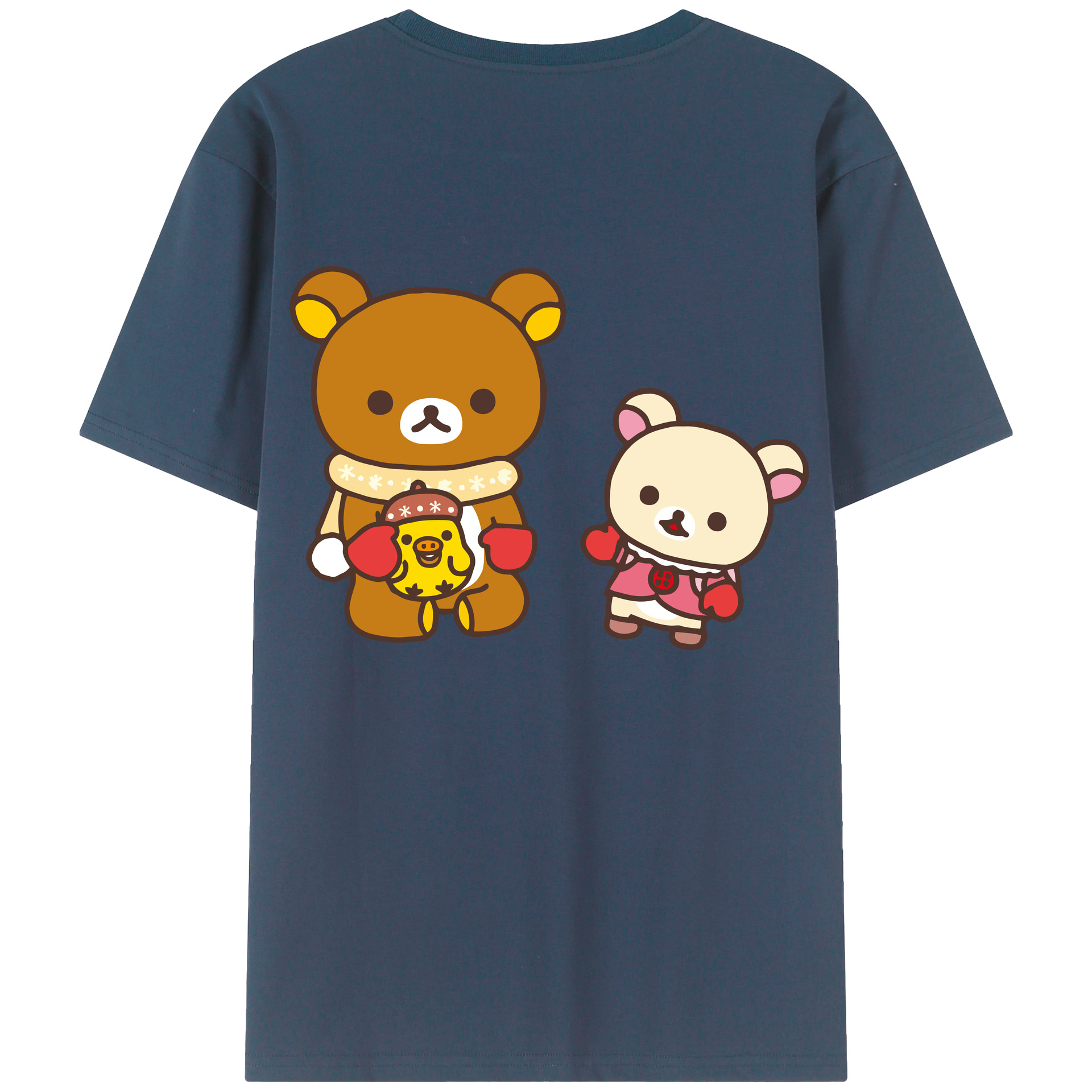 （画像用） リラックマ リラックマ キイロイトリ Rilakkuma Korilakkuma Kiiroitori 綿100％ メンズ半袖Tシャツ（バックプリント） 通気性