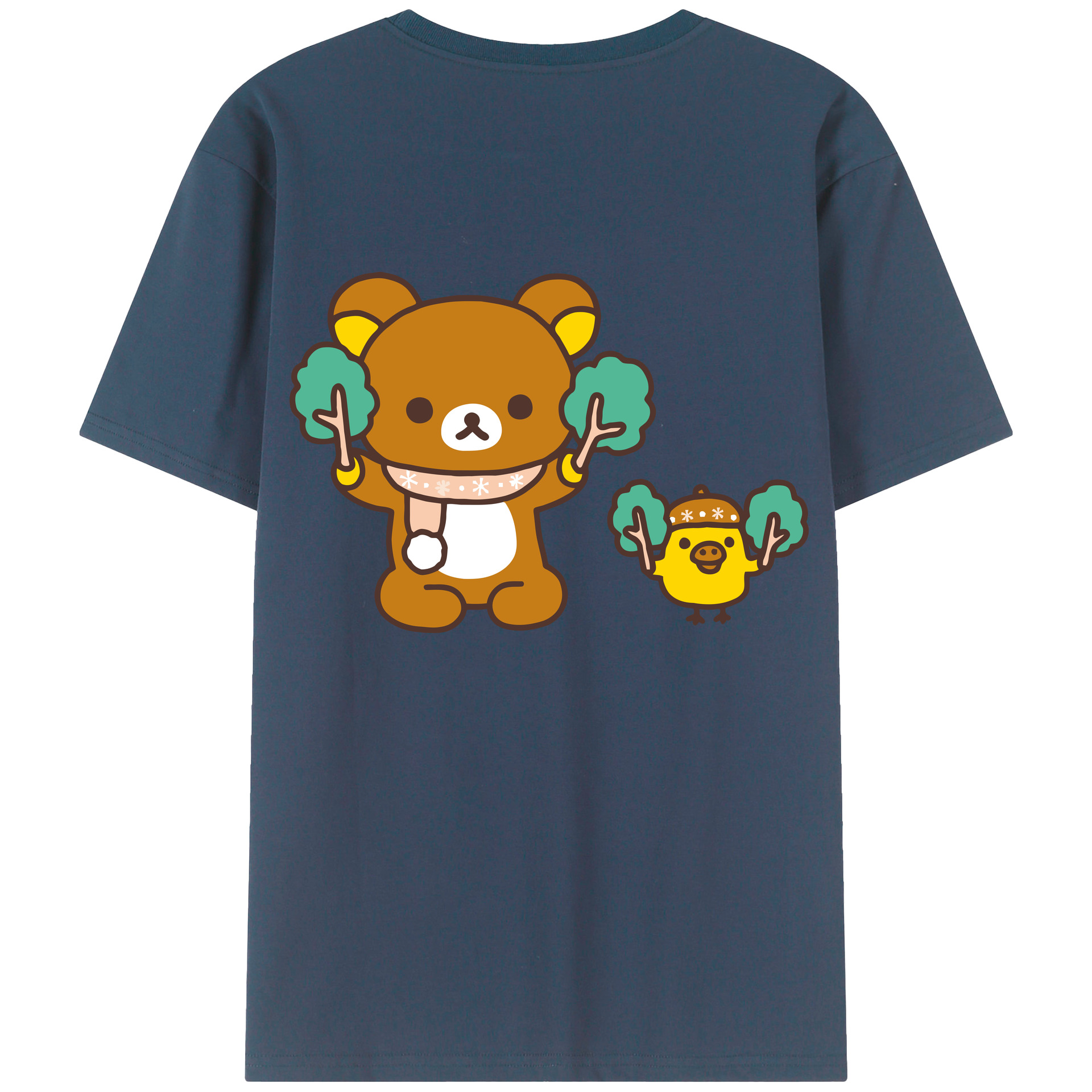 （画像用） リラックマ リラックマ キイロイトリ Rilakkuma Korilakkuma Kiiroitori 綿100％ メンズ半袖Tシャツ（バックプリント） 通気性