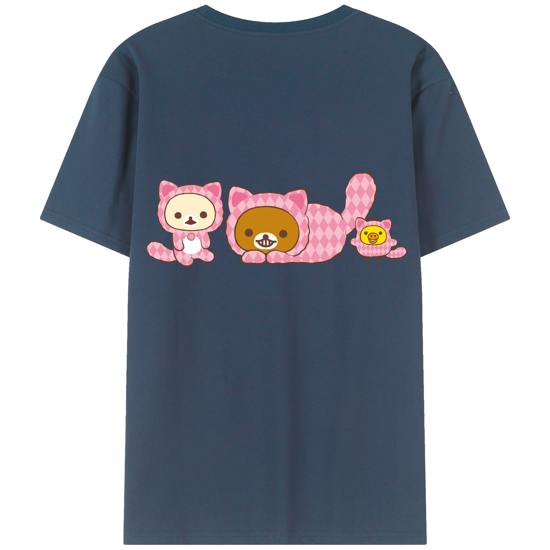 （画像用） リラックマ リラックマ キイロイトリ Rilakkuma Korilakkuma Kiiroitori 綿100％ メンズ半袖Tシャツ（バックプリント） 通気性
