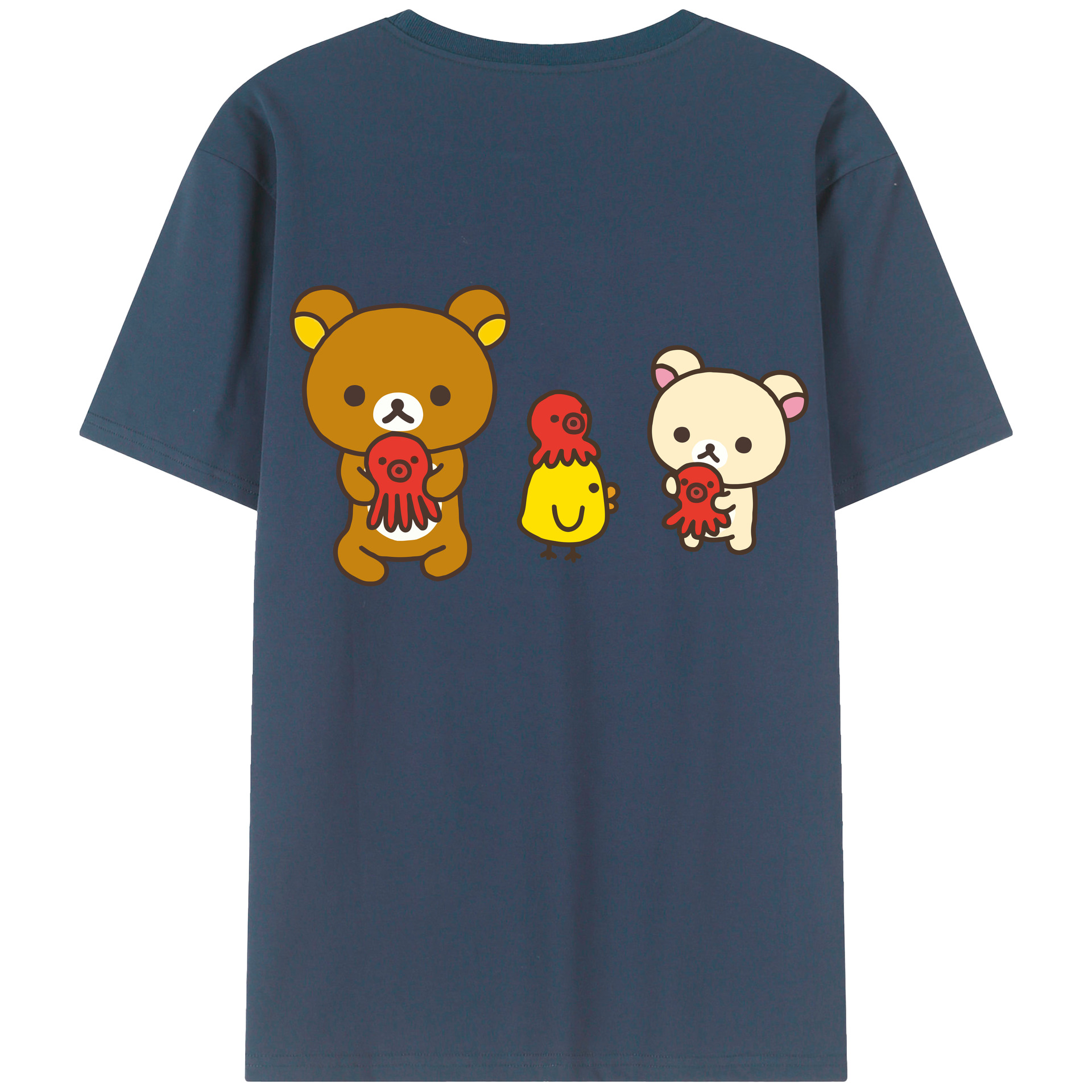 （画像用） リラックマ リラックマ キイロイトリ Rilakkuma Korilakkuma Kiiroitori 綿100％ メンズ半袖Tシャツ（バックプリント） 通気性