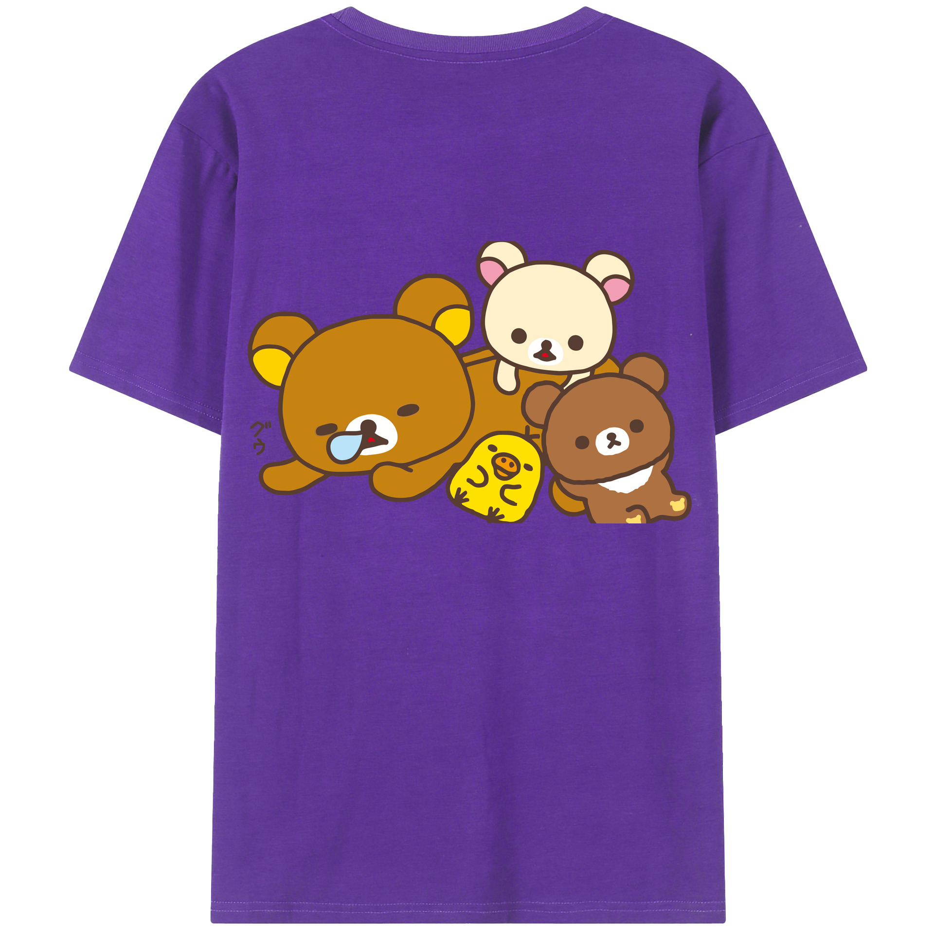 （画像用） リラックマ リラックマ キイロイトリ Rilakkuma Korilakkuma Kiiroitori 綿100％ メンズ半袖Tシャツ（バックプリント） 通気性
