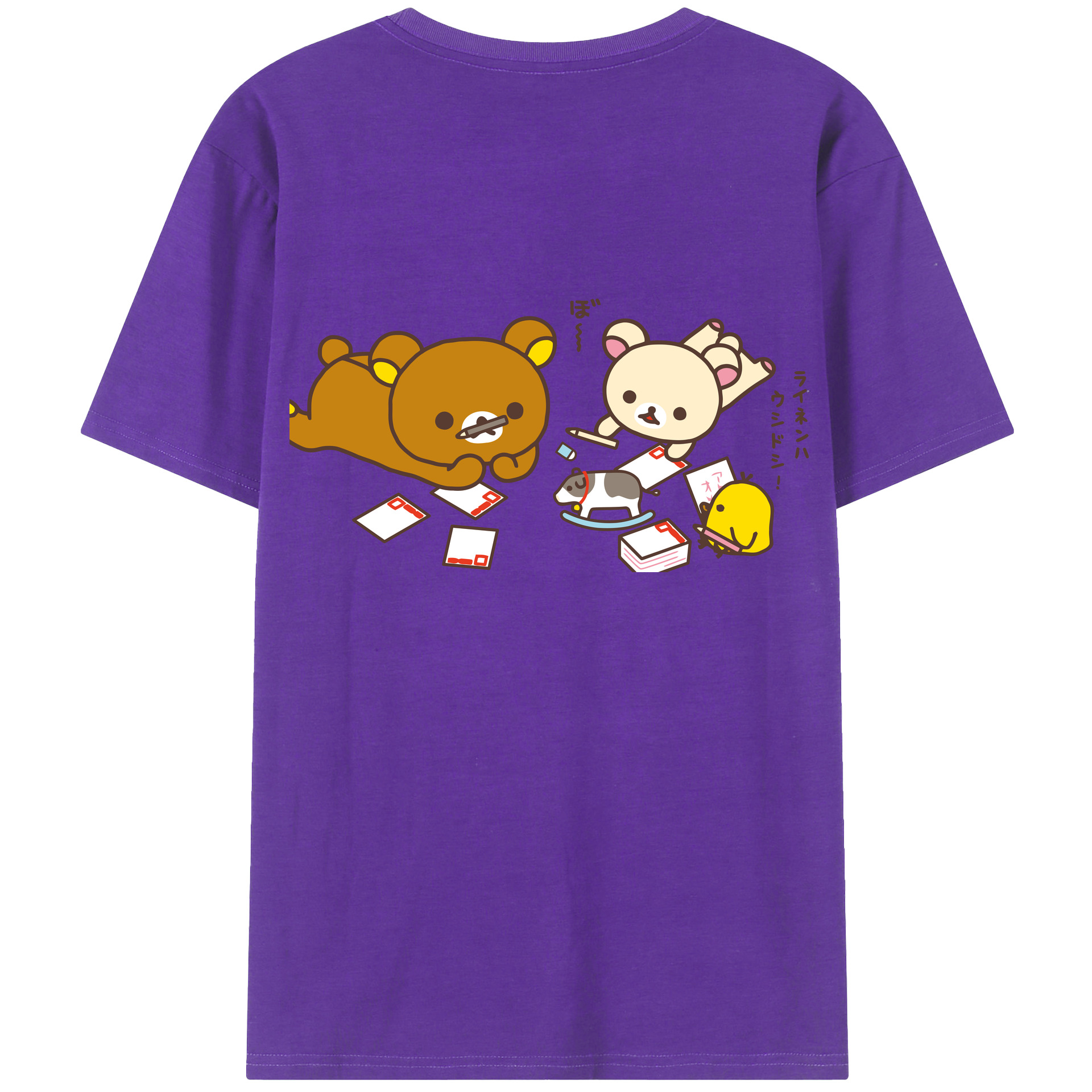 （画像用） リラックマ リラックマ キイロイトリ Rilakkuma Korilakkuma Kiiroitori 綿100％ メンズ半袖Tシャツ（バックプリント） 通気性