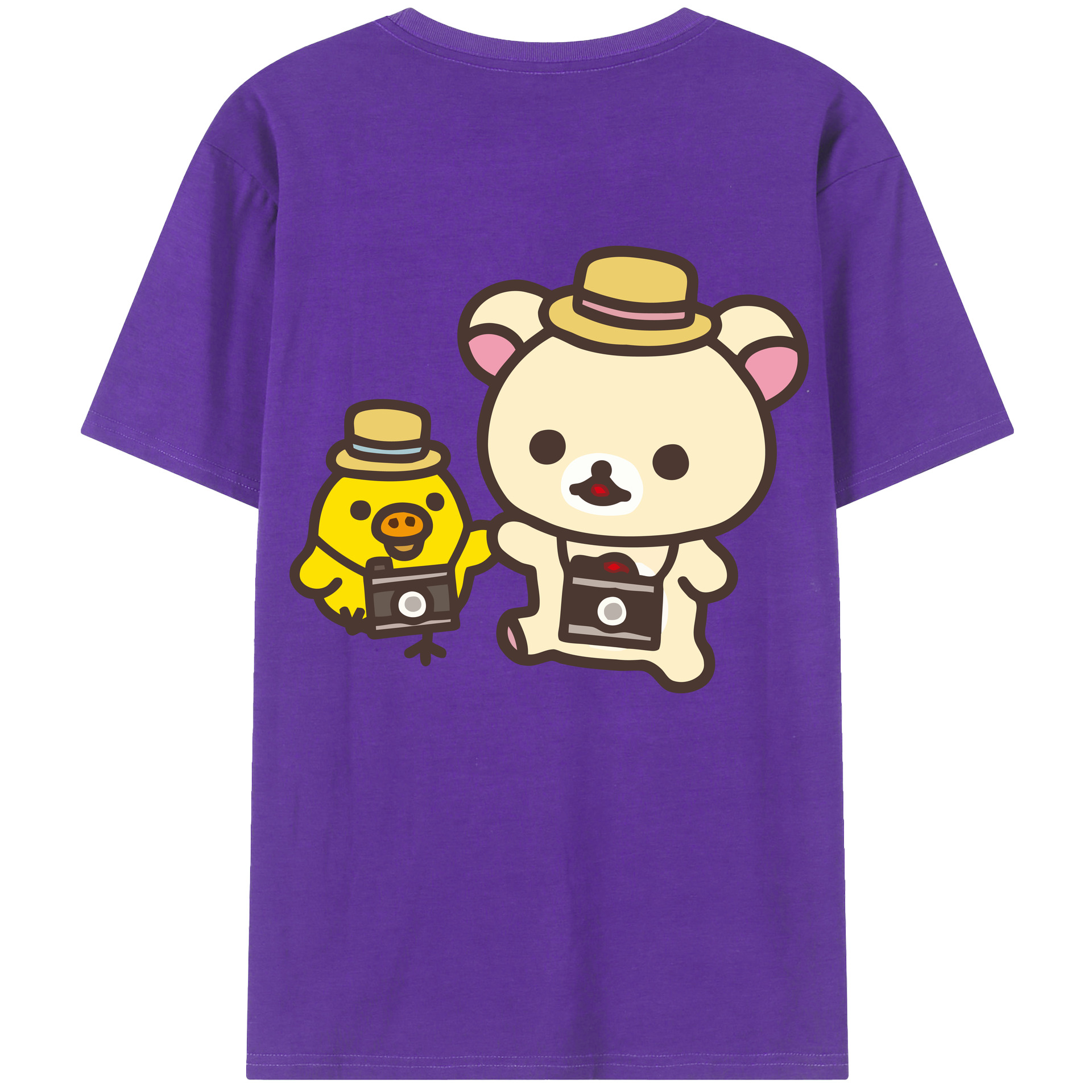 （画像用） リラックマ リラックマ キイロイトリ Rilakkuma Korilakkuma Kiiroitori 綿100％ メンズ半袖Tシャツ（バックプリント） 通気性