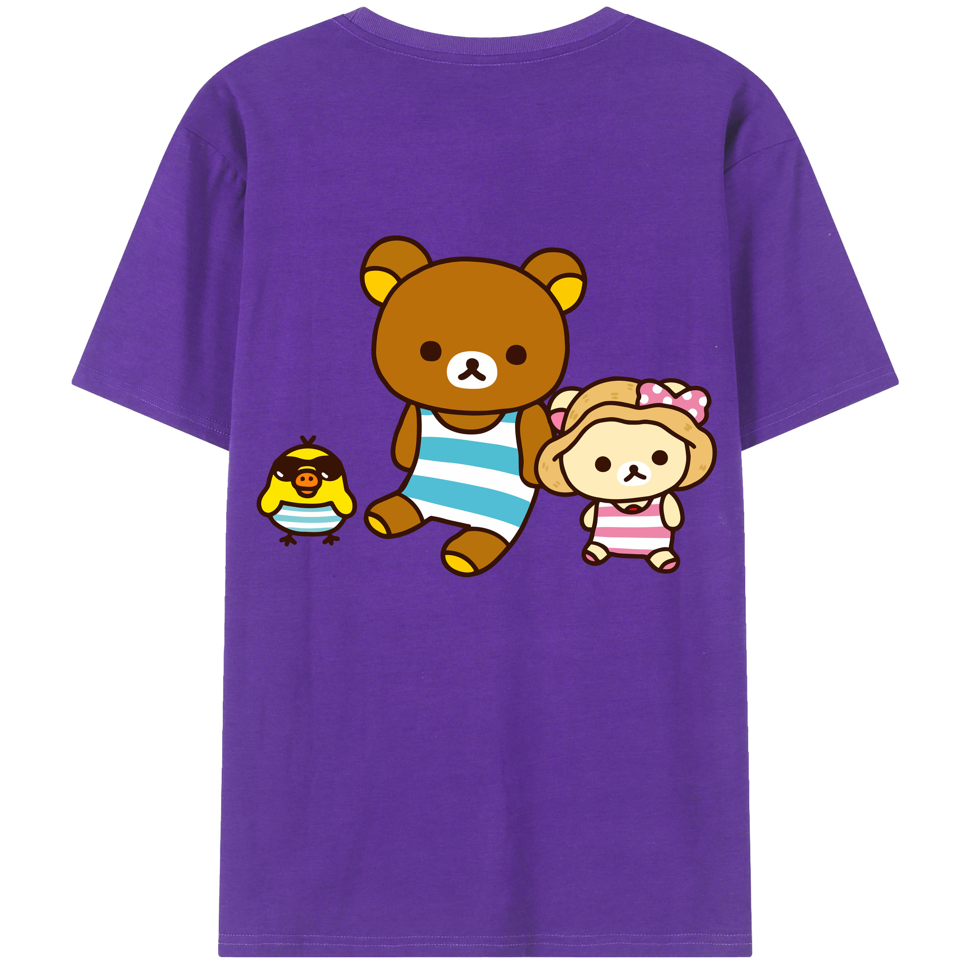 （画像用） リラックマ リラックマ キイロイトリ Rilakkuma Korilakkuma Kiiroitori 綿100％ メンズ半袖Tシャツ（バックプリント） 通気性