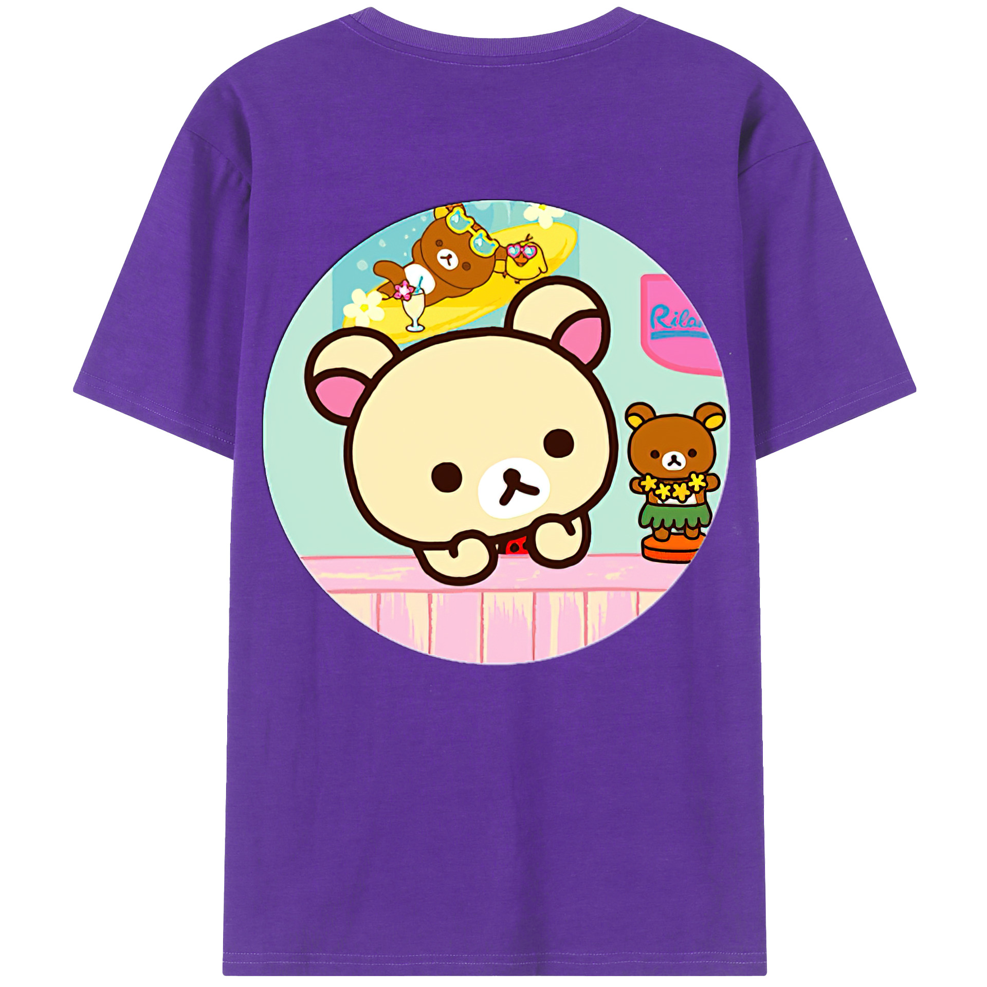 （画像用） リラックマ リラックマ キイロイトリ Rilakkuma Korilakkuma Kiiroitori 綿100％ メンズ半袖Tシャツ（バックプリント） 通気性