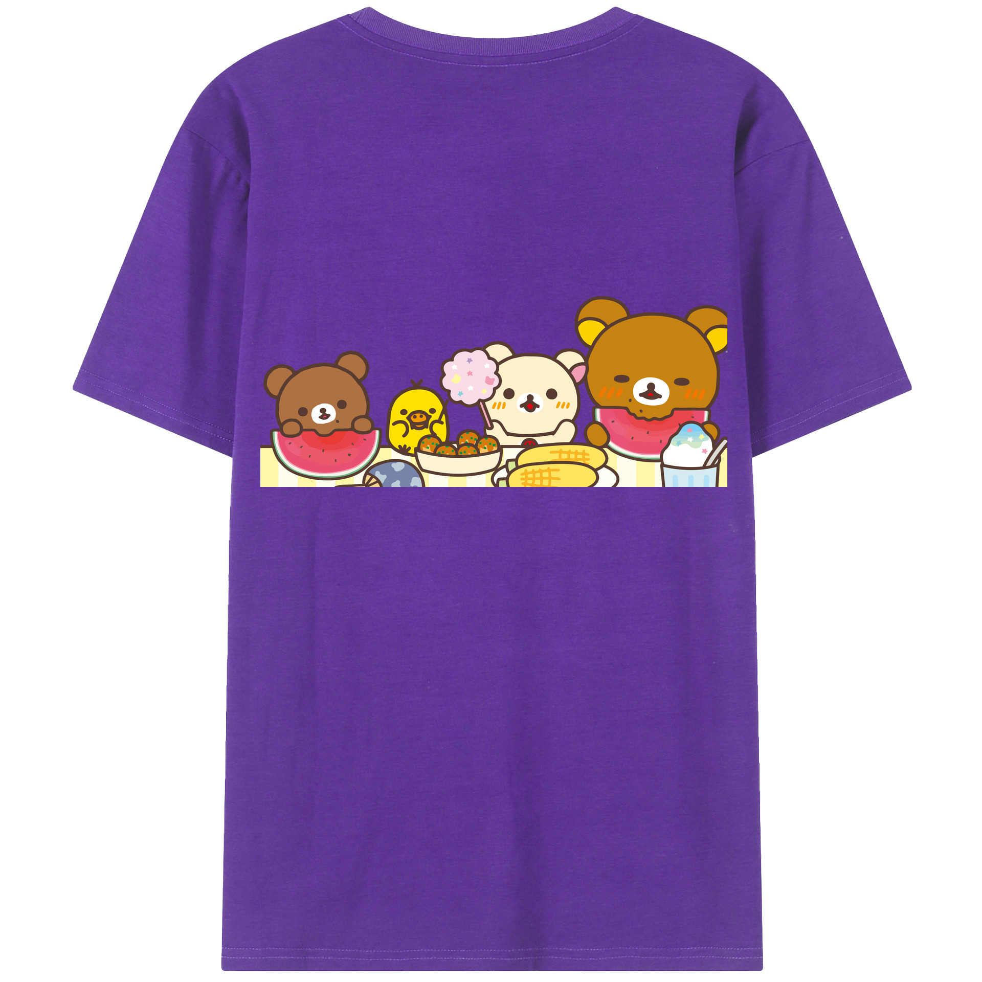 （画像用） リラックマ リラックマ キイロイトリ Rilakkuma Korilakkuma Kiiroitori 綿100％ メンズ半袖Tシャツ（バックプリント） 通気性