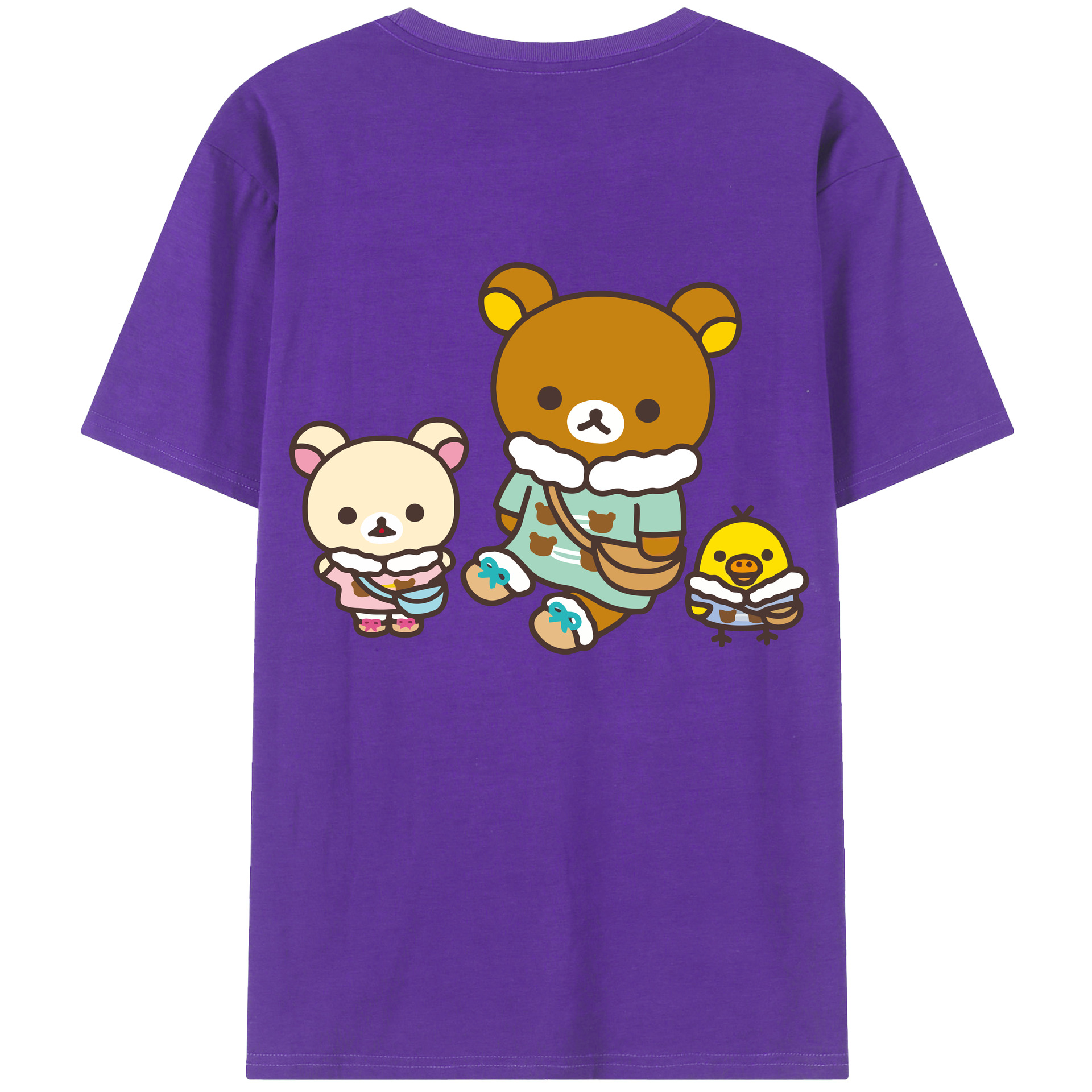 （画像用） リラックマ リラックマ キイロイトリ Rilakkuma Korilakkuma Kiiroitori 綿100％ メンズ半袖Tシャツ（バックプリント） 通気性