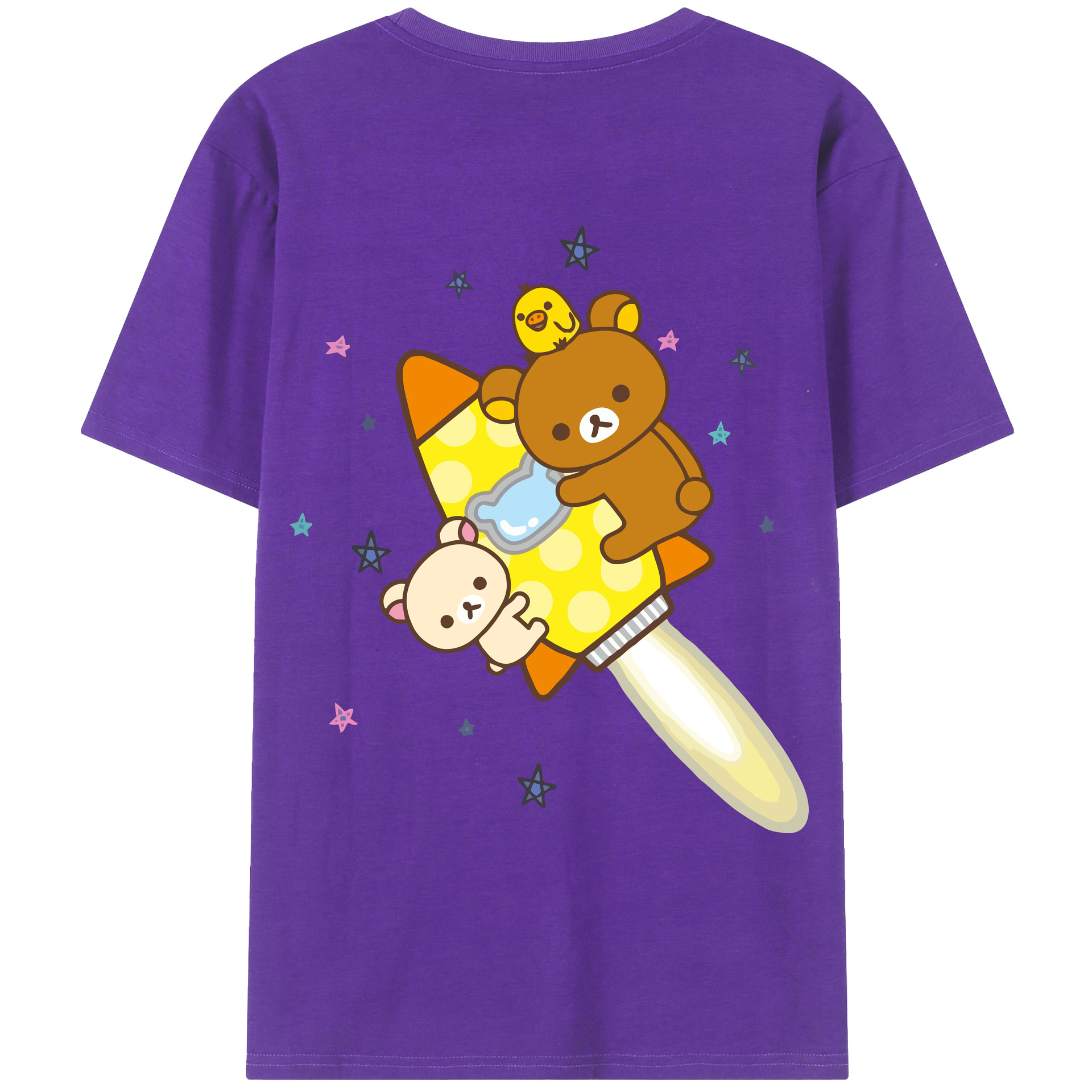 （画像用） リラックマ リラックマ キイロイトリ Rilakkuma Korilakkuma Kiiroitori 綿100％ メンズ半袖Tシャツ（バックプリント） 通気性