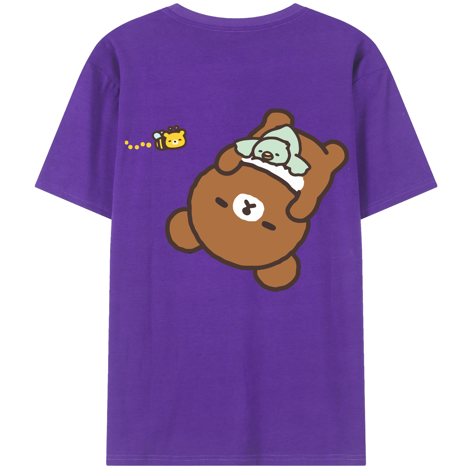（画像用） リラックマ リラックマ キイロイトリ Rilakkuma Korilakkuma Kiiroitori 綿100％ メンズ半袖Tシャツ（バックプリント） 通気性