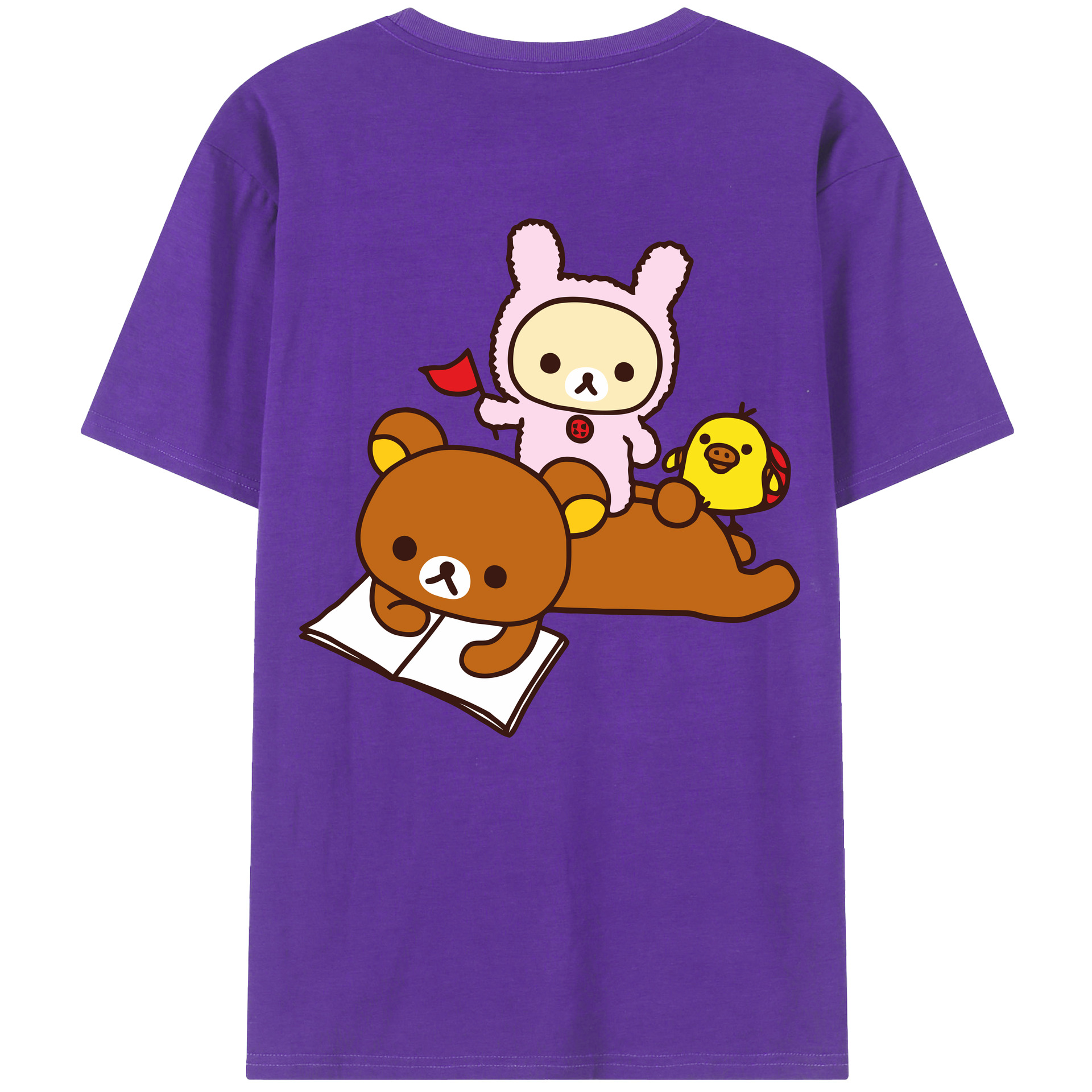 （画像用） リラックマ リラックマ キイロイトリ Rilakkuma Korilakkuma Kiiroitori 綿100％ メンズ半袖Tシャツ（バックプリント） 通気性