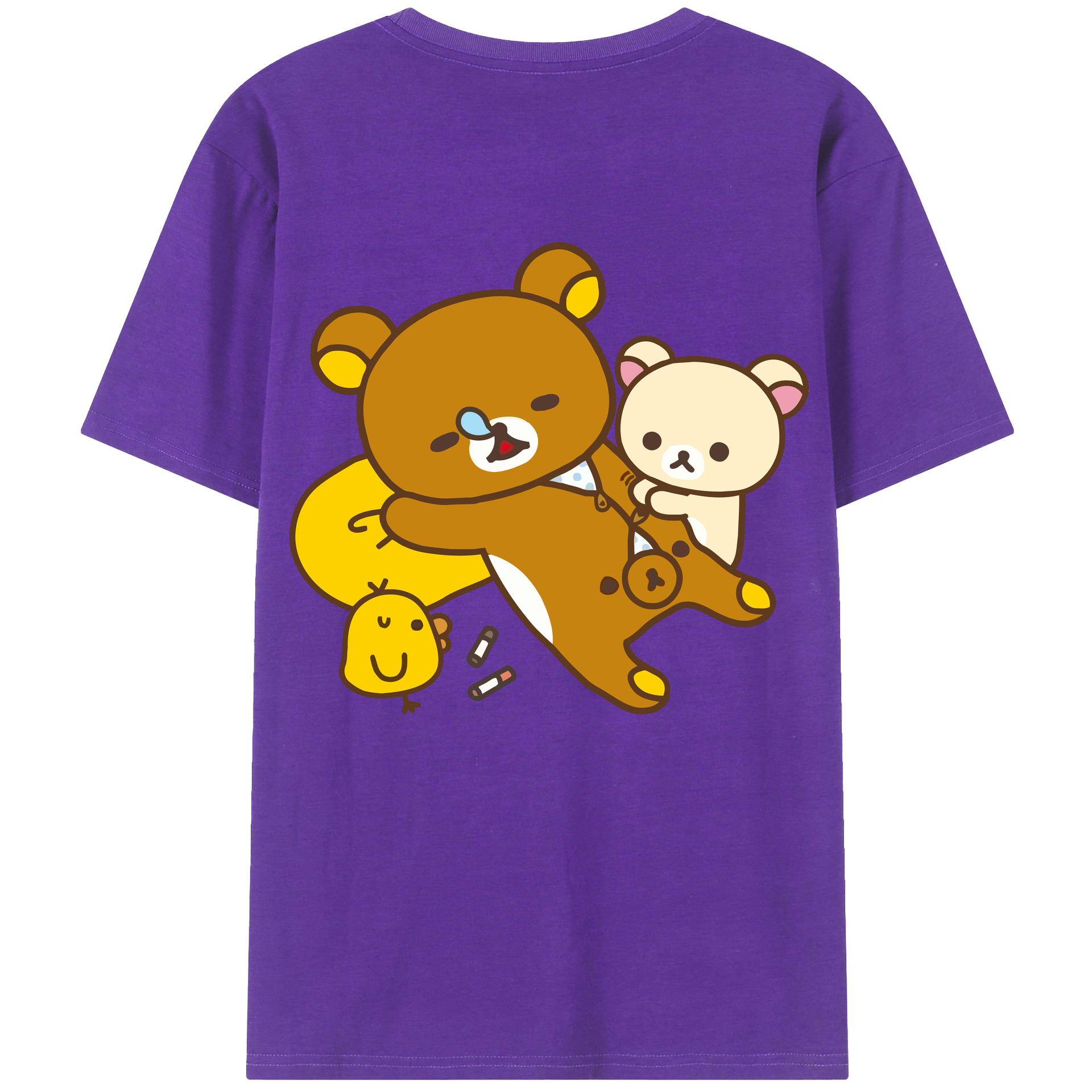 （画像用） リラックマ リラックマ キイロイトリ Rilakkuma Korilakkuma Kiiroitori 綿100％ メンズ半袖Tシャツ（バックプリント） 通気性