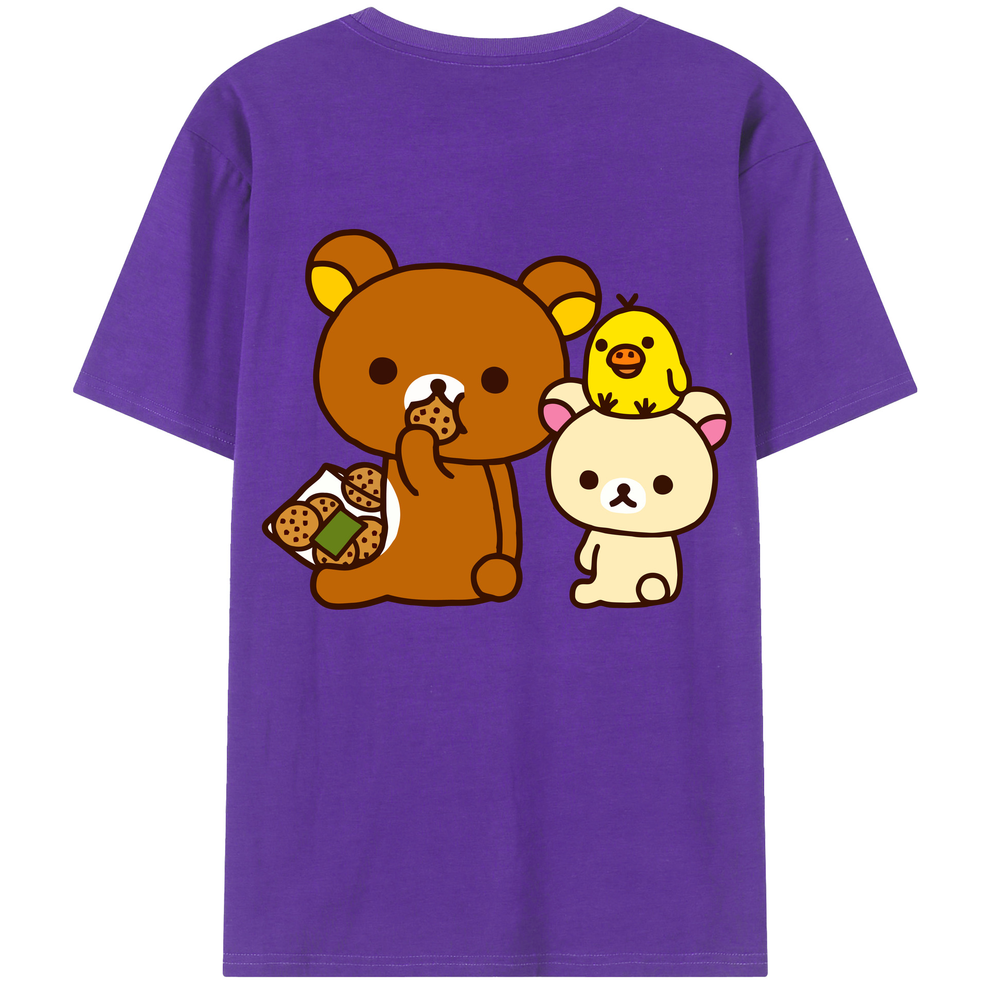 （画像用） リラックマ リラックマ キイロイトリ Rilakkuma Korilakkuma Kiiroitori 綿100％ メンズ半袖Tシャツ（バックプリント） 通気性
