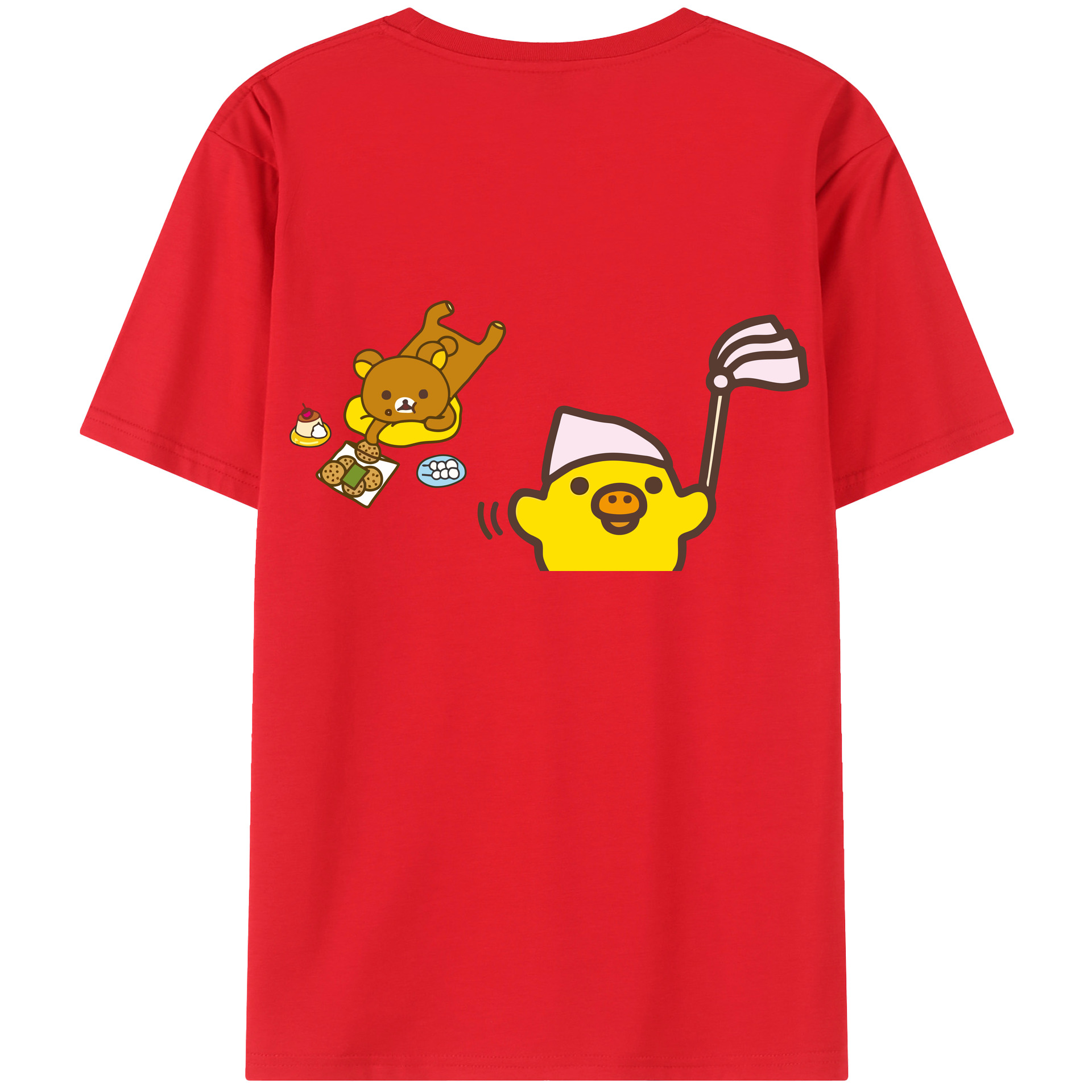 （画像用） リラックマ リラックマ キイロイトリ Rilakkuma Korilakkuma Kiiroitori 綿100％ メンズ半袖Tシャツ（バックプリント） 通気性