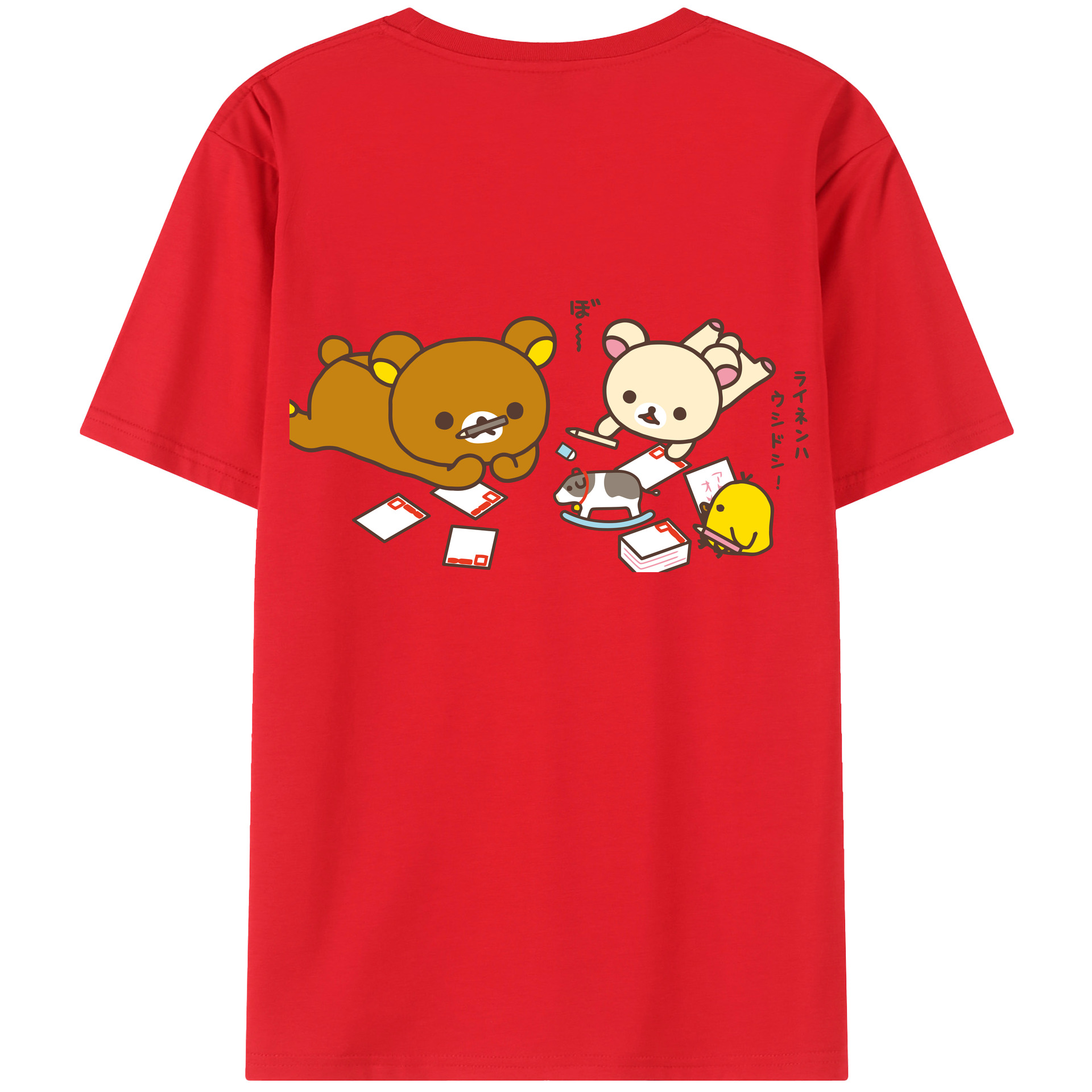 （画像用） リラックマ リラックマ キイロイトリ Rilakkuma Korilakkuma Kiiroitori 綿100％ メンズ半袖Tシャツ（バックプリント） 通気性