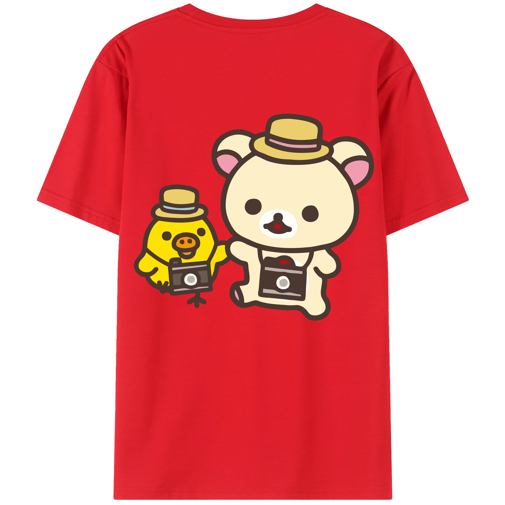 （画像用） リラックマ リラックマ キイロイトリ Rilakkuma Korilakkuma Kiiroitori 綿100％ メンズ半袖Tシャツ（バックプリント） 通気性