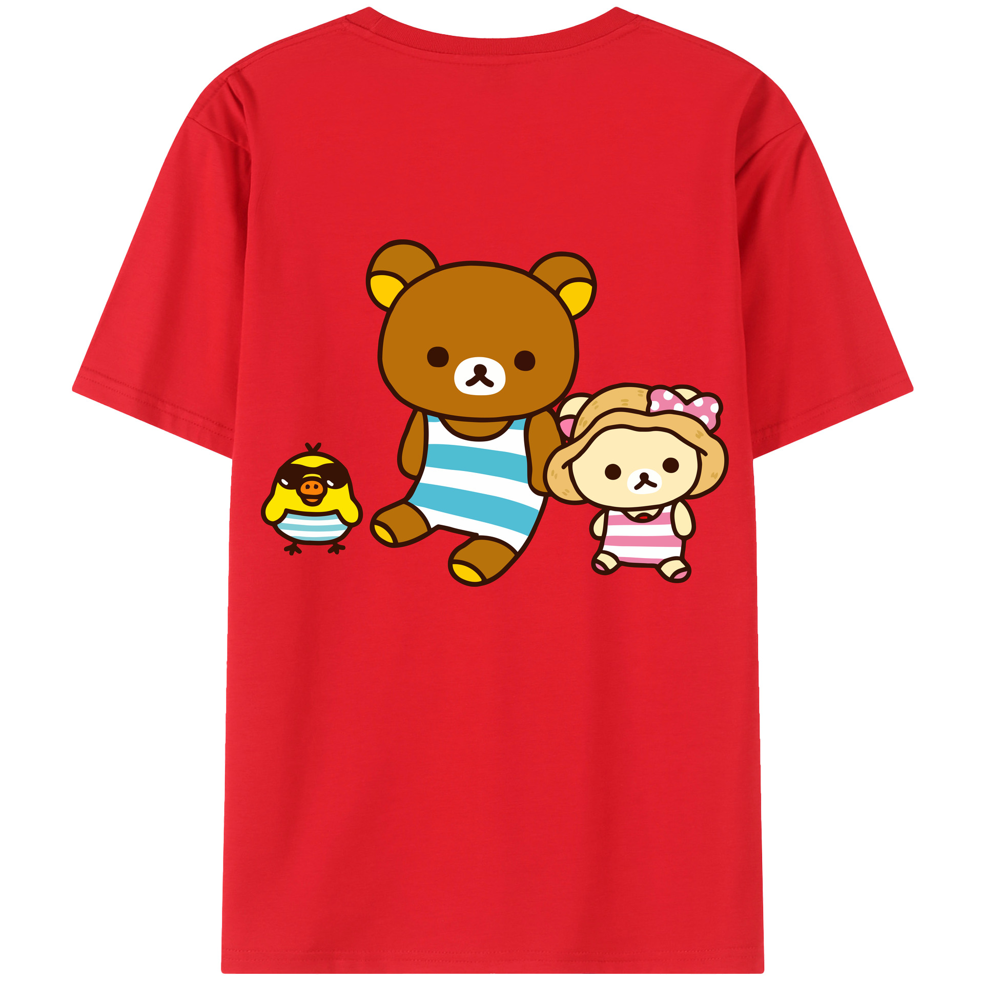 （画像用） リラックマ リラックマ キイロイトリ Rilakkuma Korilakkuma Kiiroitori 綿100％ メンズ半袖Tシャツ（バックプリント） 通気性