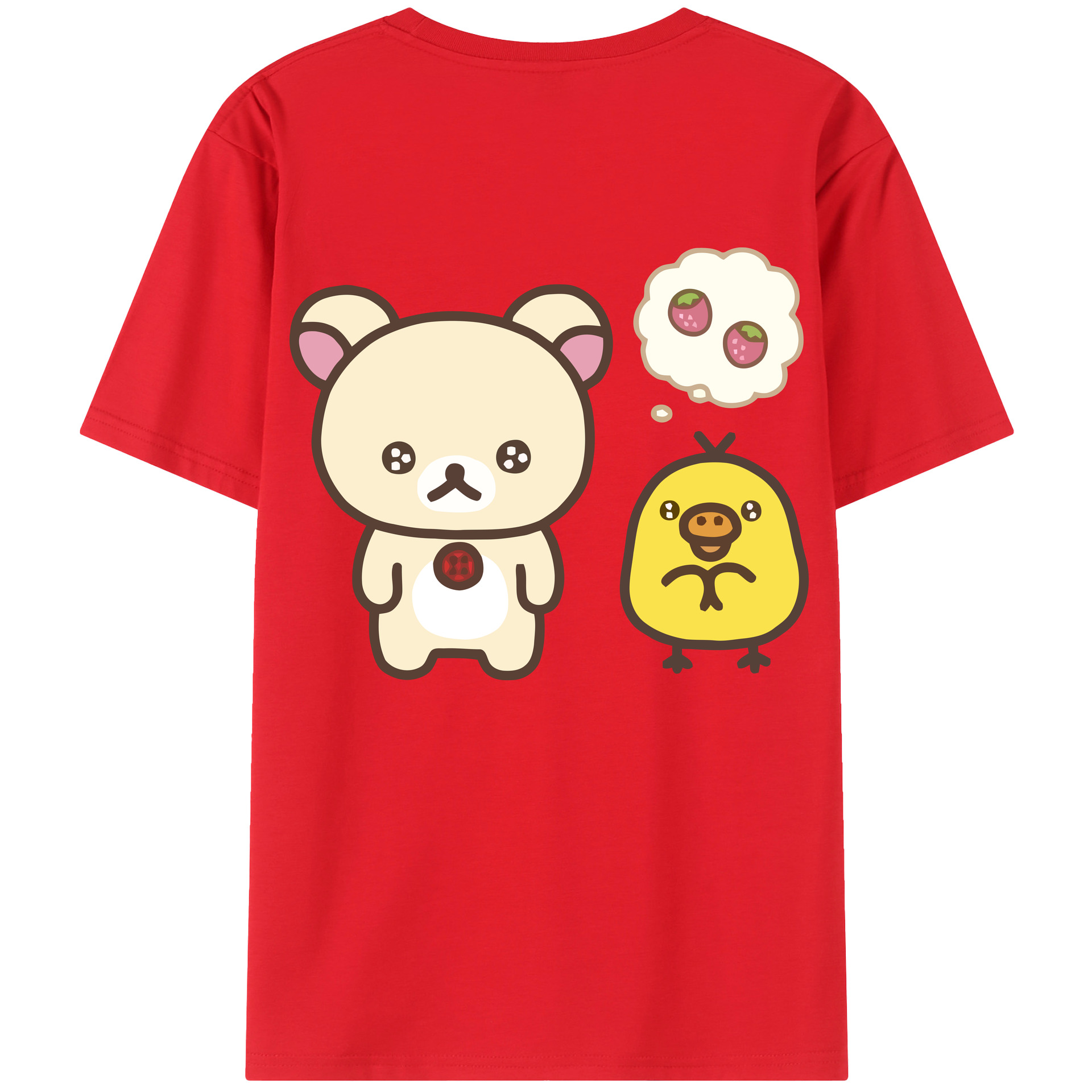 （画像用） リラックマ リラックマ キイロイトリ Rilakkuma Korilakkuma Kiiroitori 綿100％ メンズ半袖Tシャツ（バックプリント） 通気性