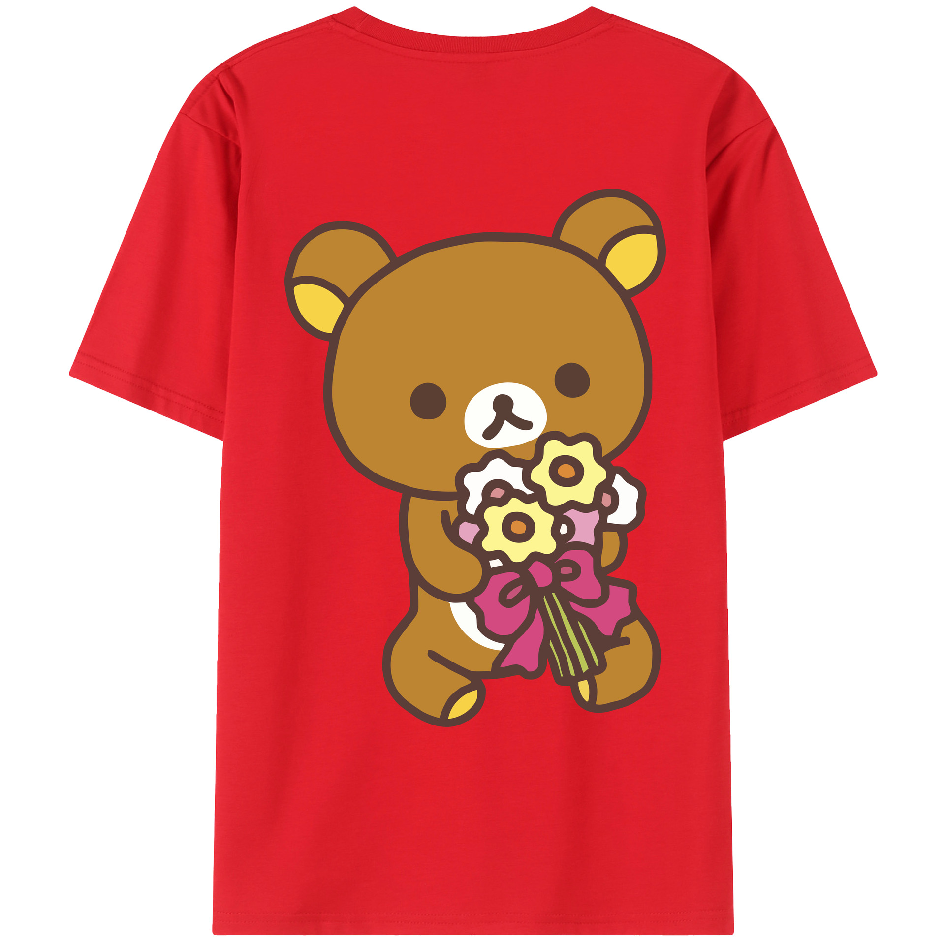（画像用） リラックマ リラックマ キイロイトリ Rilakkuma Korilakkuma Kiiroitori 綿100％ メンズ半袖Tシャツ（バックプリント） 通気性