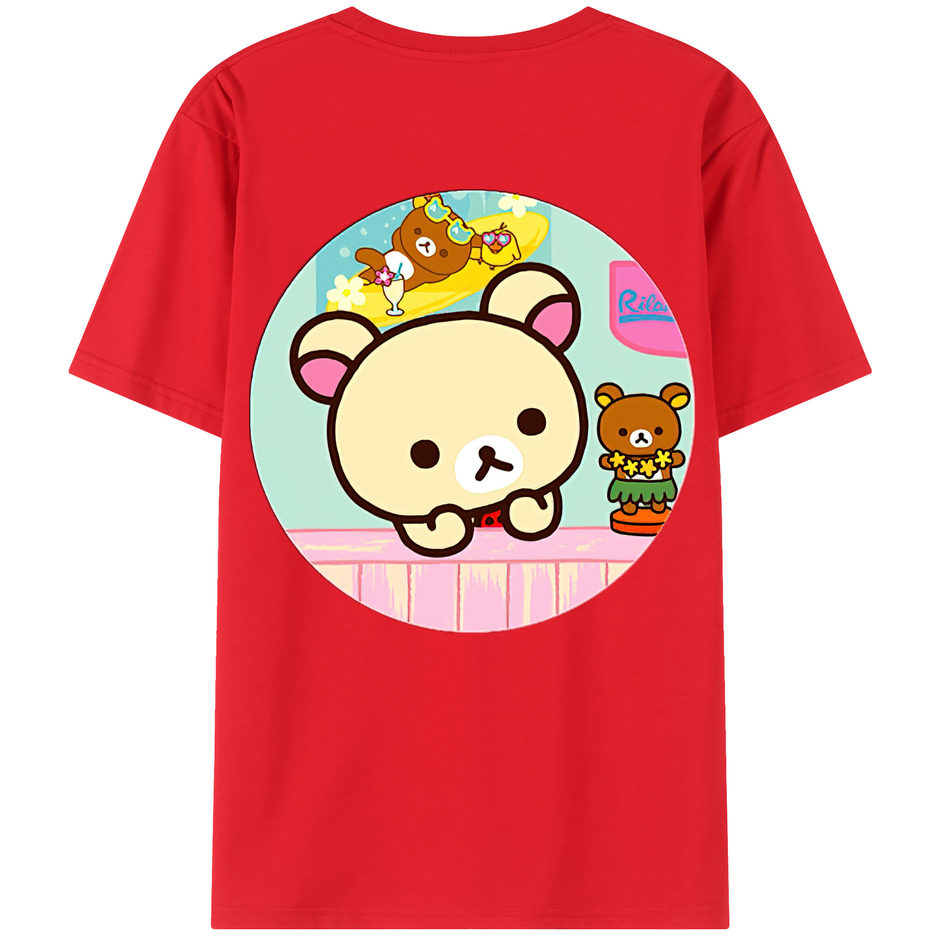 （画像用） リラックマ リラックマ キイロイトリ Rilakkuma Korilakkuma Kiiroitori 綿100％ メンズ半袖Tシャツ（バックプリント） 通気性