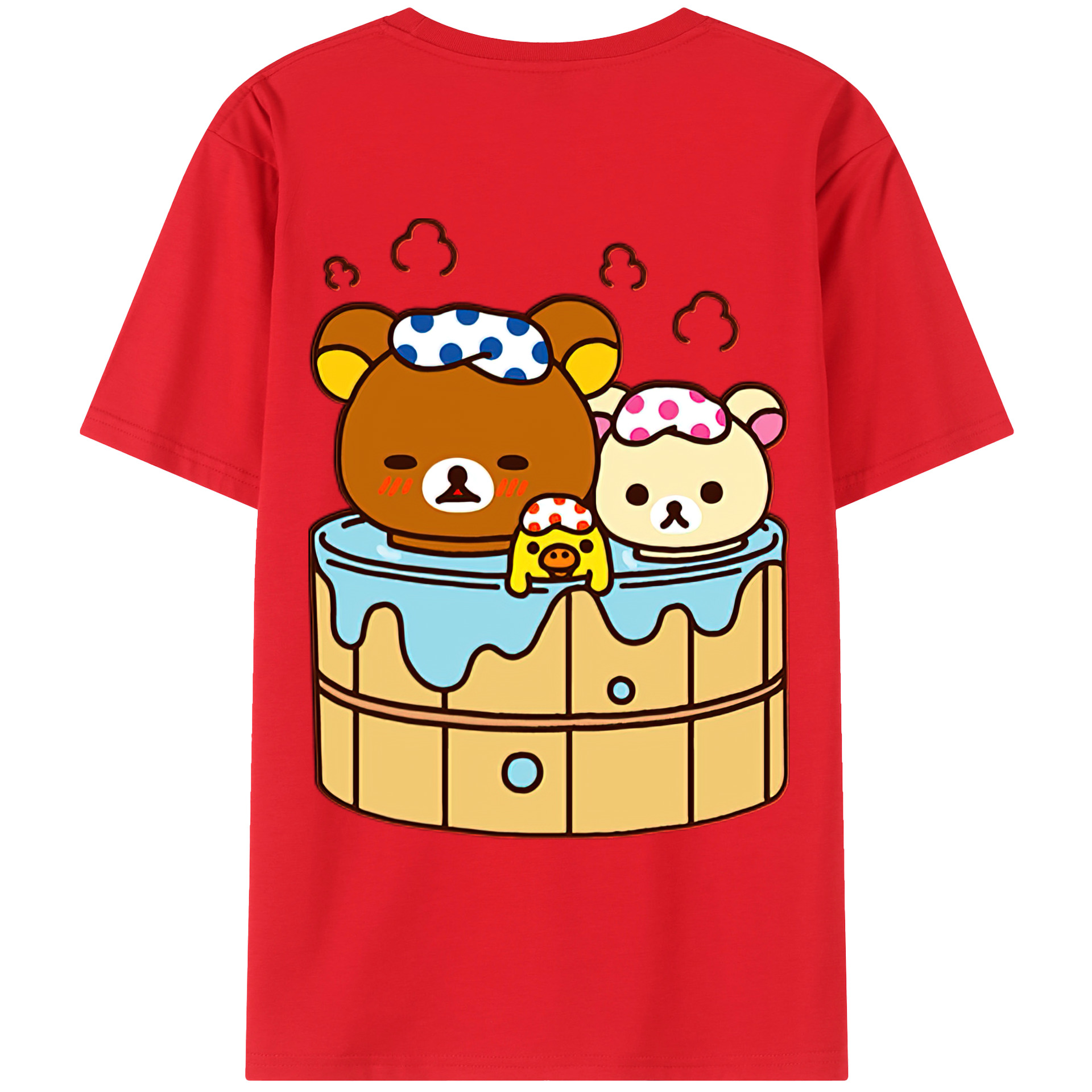 （画像用） リラックマ リラックマ キイロイトリ Rilakkuma Korilakkuma Kiiroitori 綿100％ メンズ半袖Tシャツ（バックプリント） 通気性