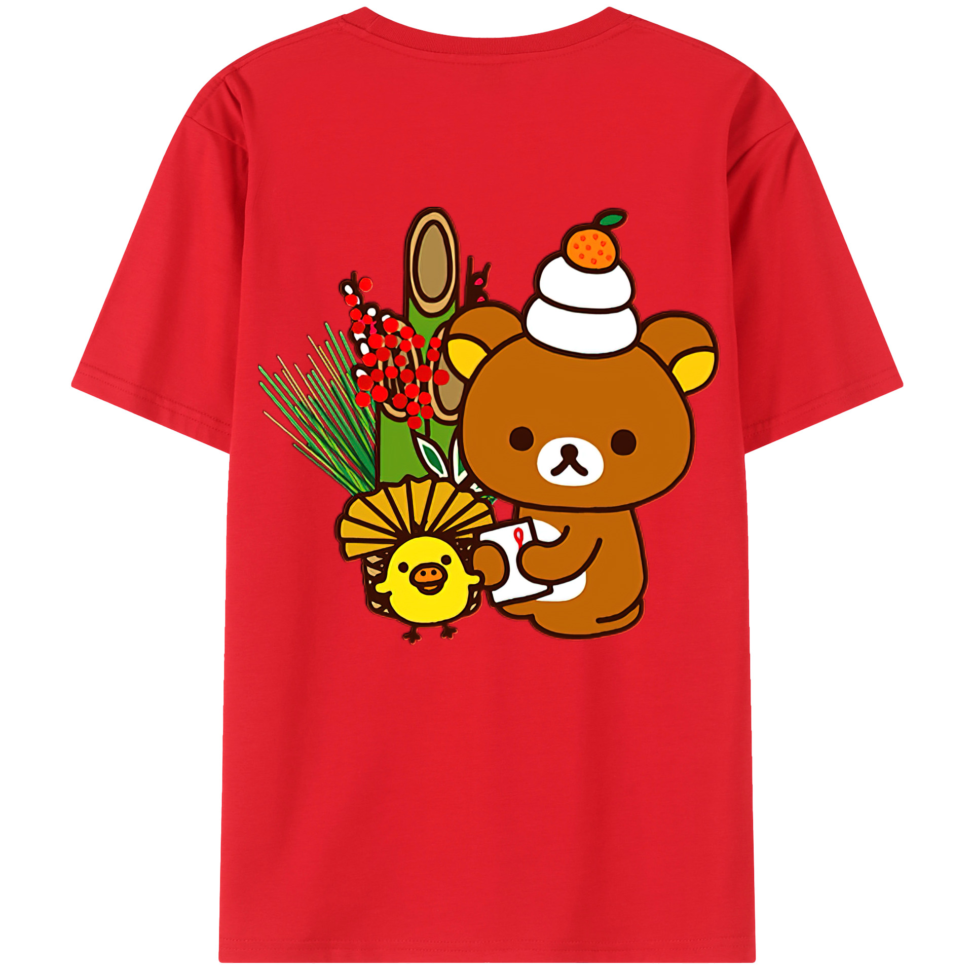 （画像用） リラックマ リラックマ キイロイトリ Rilakkuma Korilakkuma Kiiroitori 綿100％ メンズ半袖Tシャツ（バックプリント） 通気性