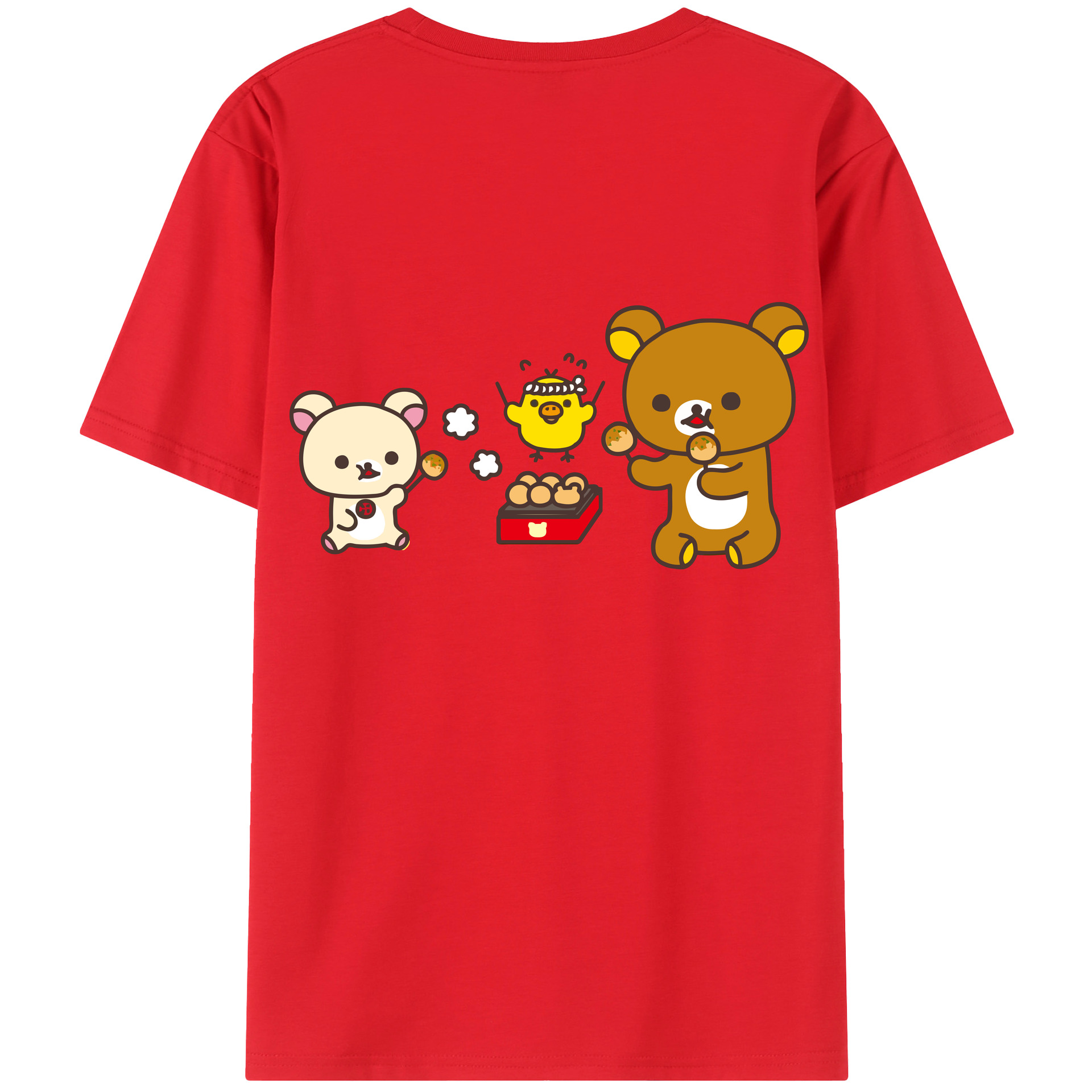 （画像用） リラックマ リラックマ キイロイトリ Rilakkuma Korilakkuma Kiiroitori 綿100％ メンズ半袖Tシャツ（バックプリント） 通気性