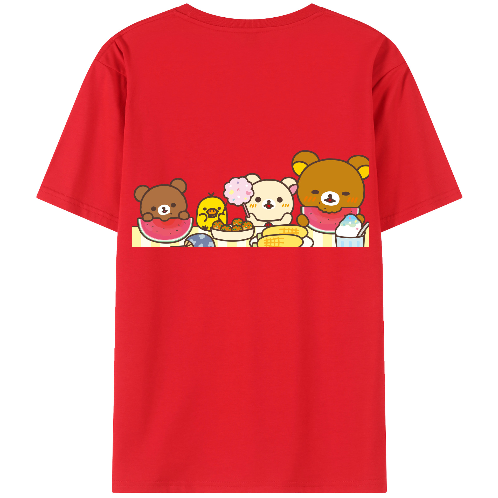 （画像用） リラックマ リラックマ キイロイトリ Rilakkuma Korilakkuma Kiiroitori 綿100％ メンズ半袖Tシャツ（バックプリント） 通気性