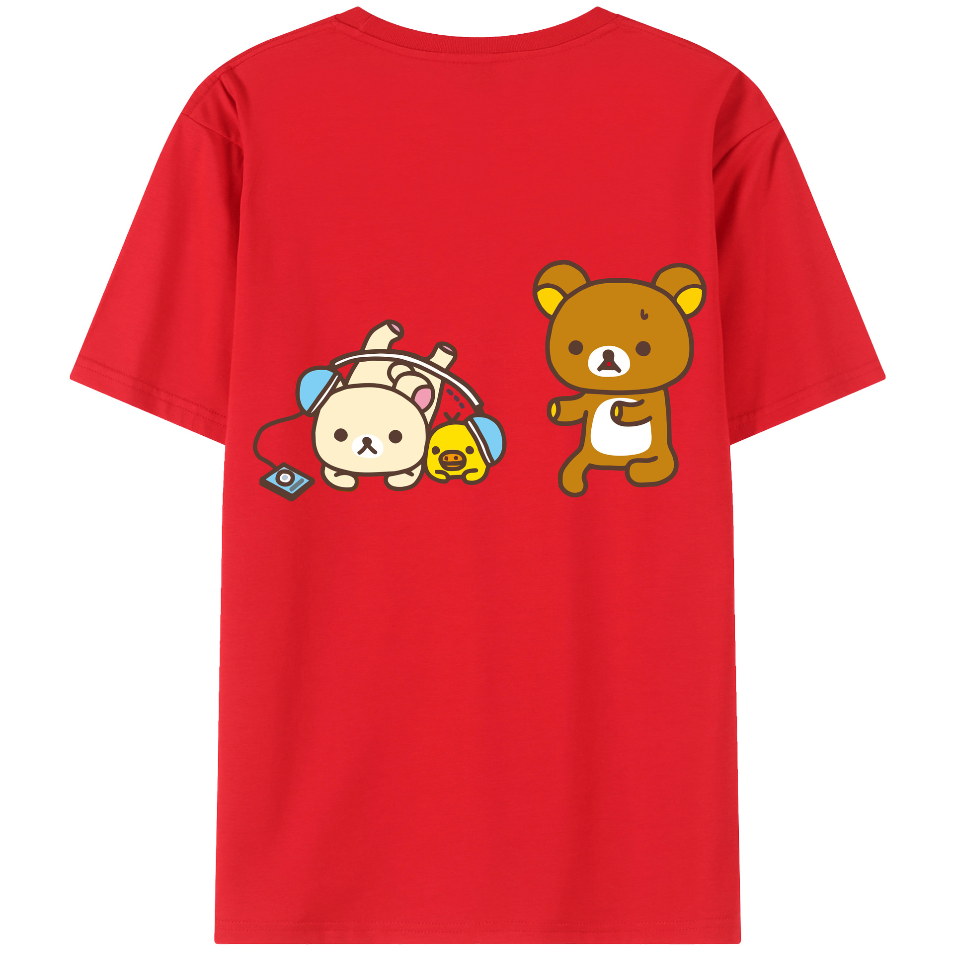 （画像用） リラックマ リラックマ キイロイトリ Rilakkuma Korilakkuma Kiiroitori 綿100％ メンズ半袖Tシャツ（バックプリント） 通気性