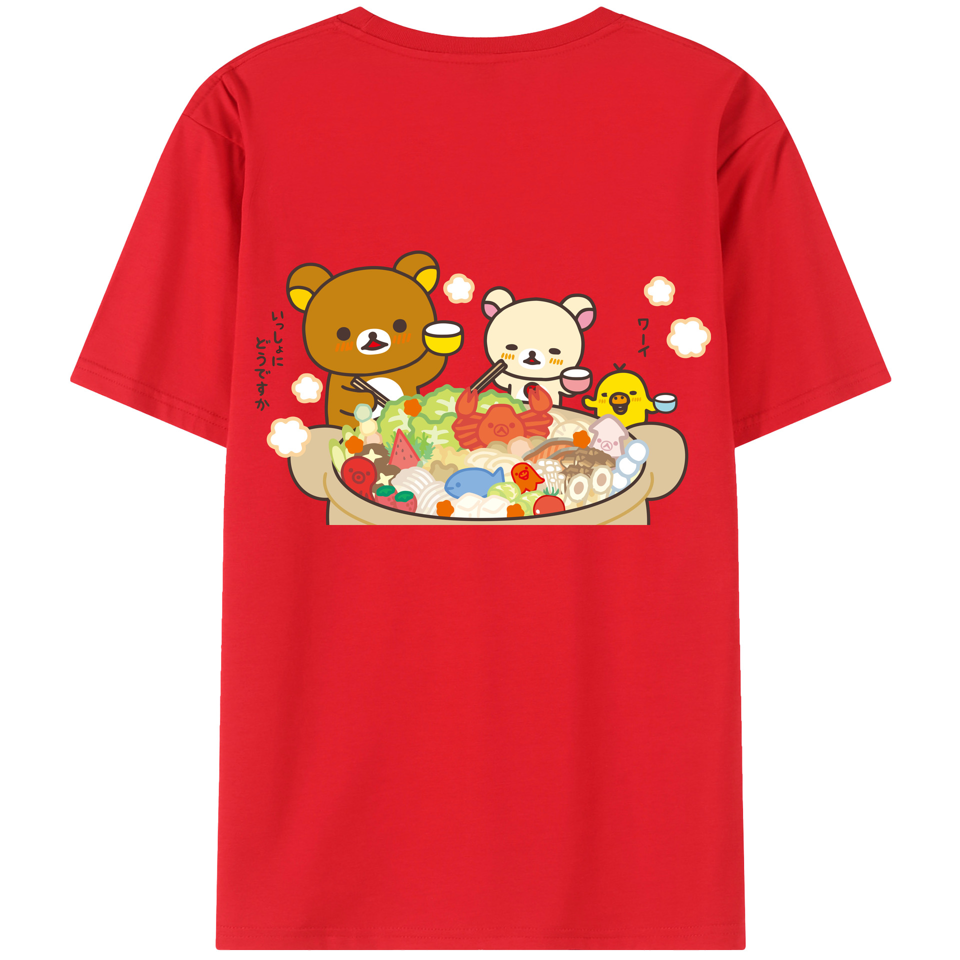 （画像用） リラックマ リラックマ キイロイトリ Rilakkuma Korilakkuma Kiiroitori 綿100％ メンズ半袖Tシャツ（バックプリント） 通気性